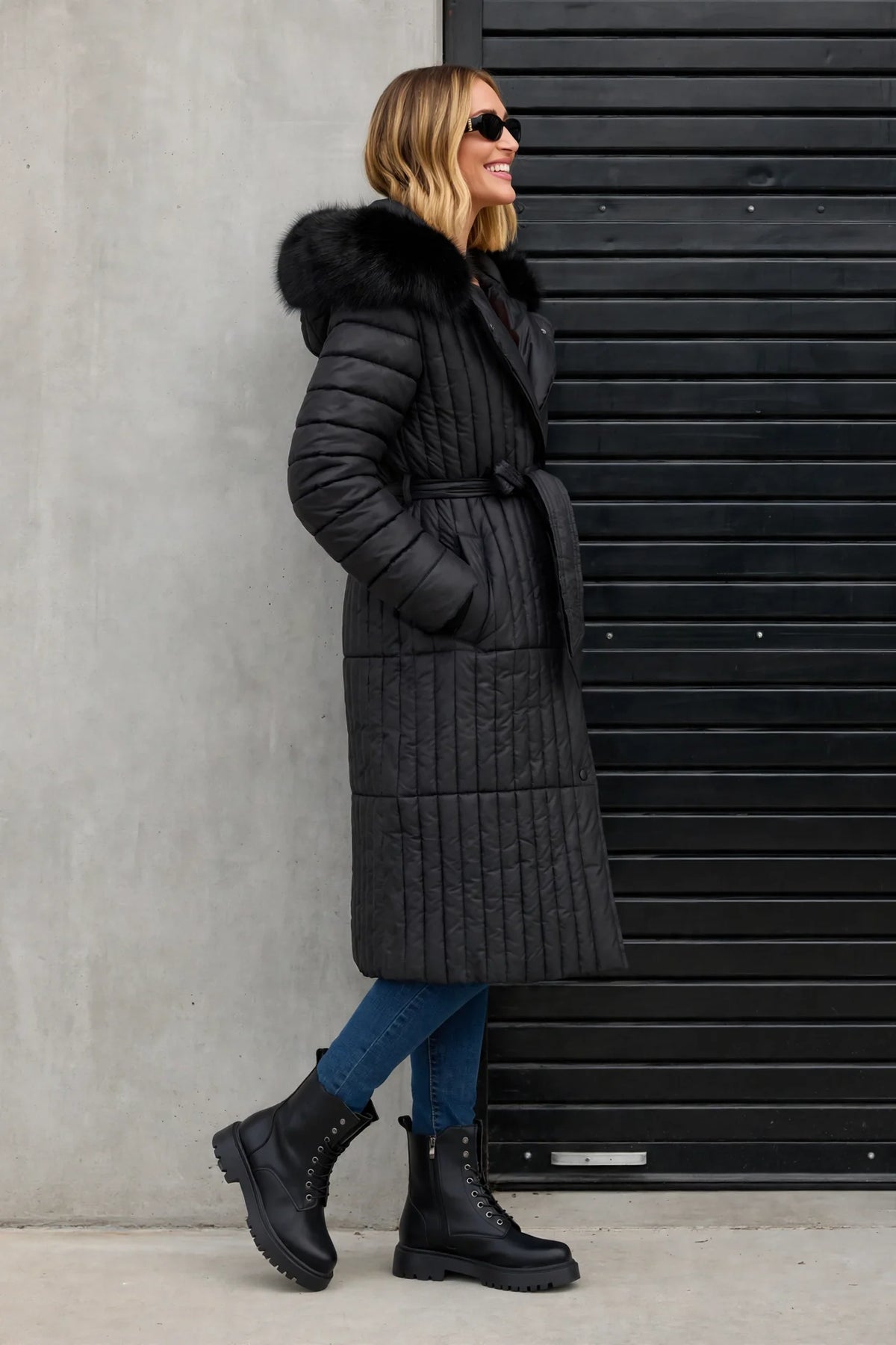 CLANP0077 - Royale Quilted Puffer Coat - black side view
