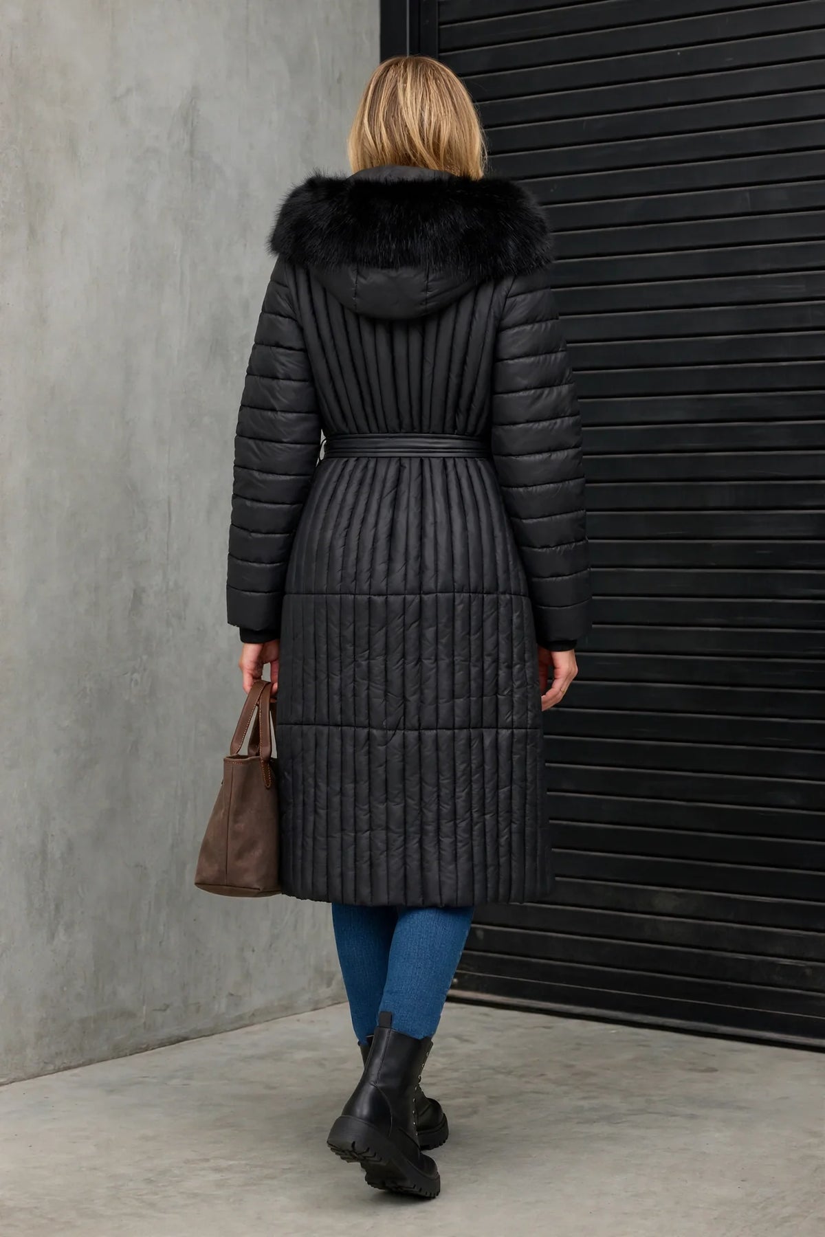 CLANP0077 - Royale Quilted Puffer Coat - black back view