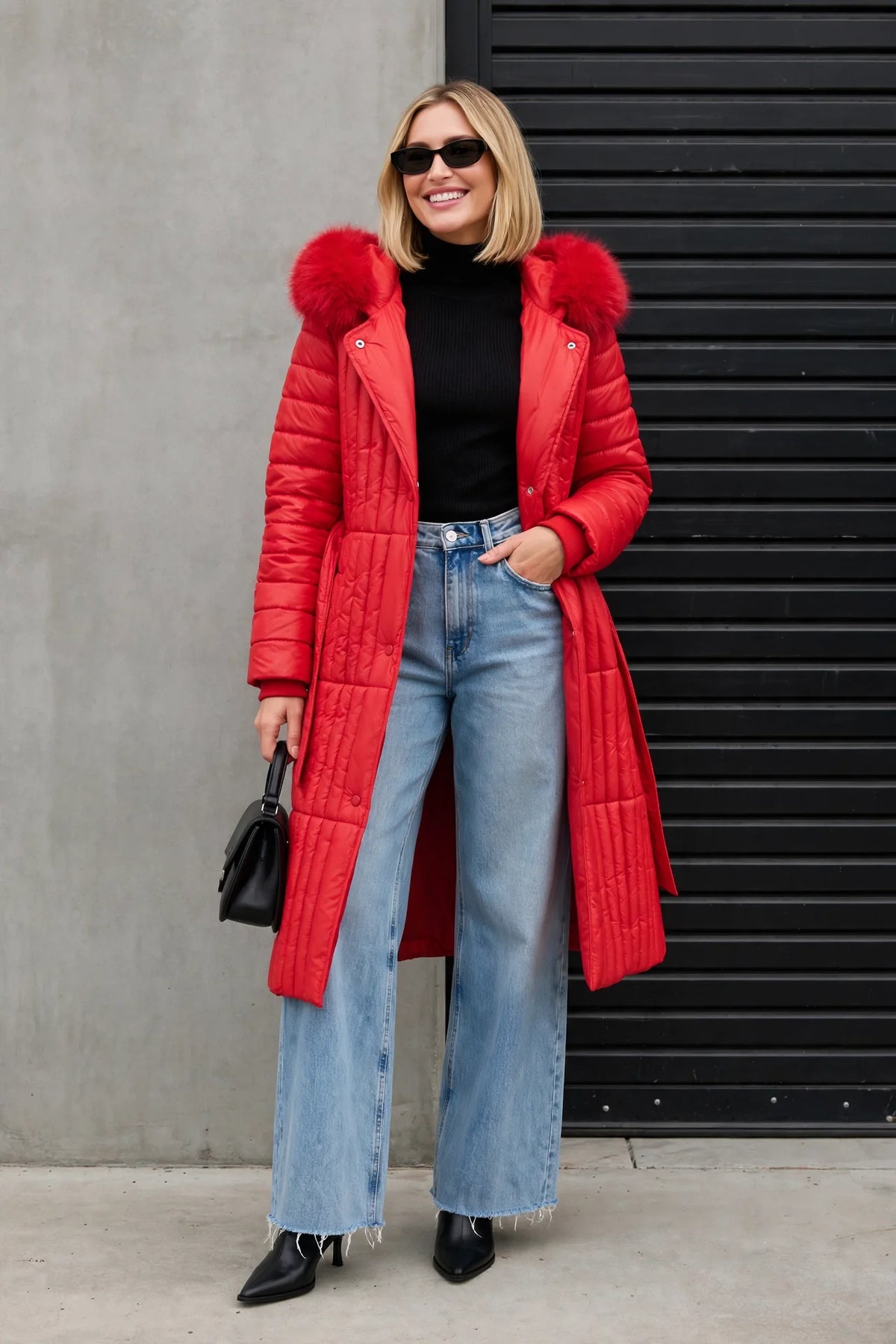 CLANP0077 - Royale Quilted Puffer Coat - red front view