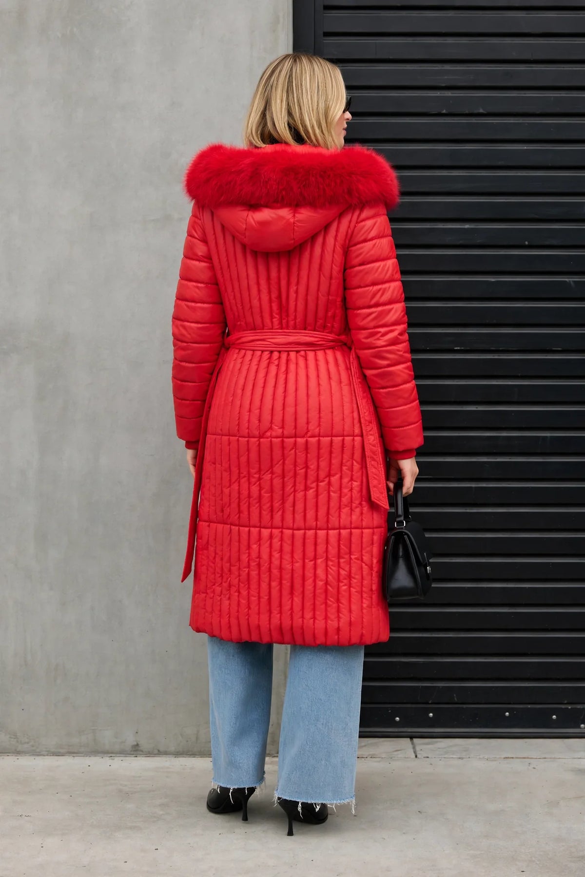 CLANP0077 - Royale Quilted Puffer Coat - red back view