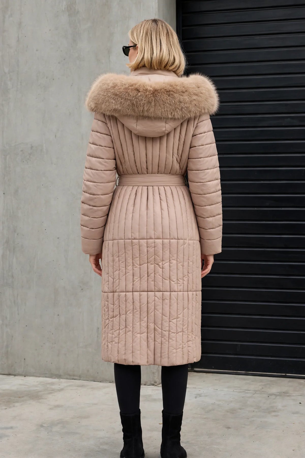 CLANP0077 - Royale Quilted Puffer Coat - taupe back view