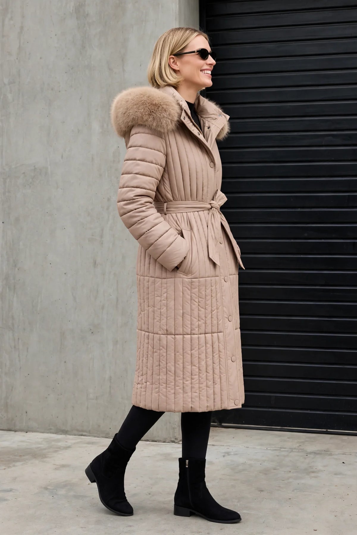 CLANP0077 - Royale Quilted Puffer Coat - taupe side view
