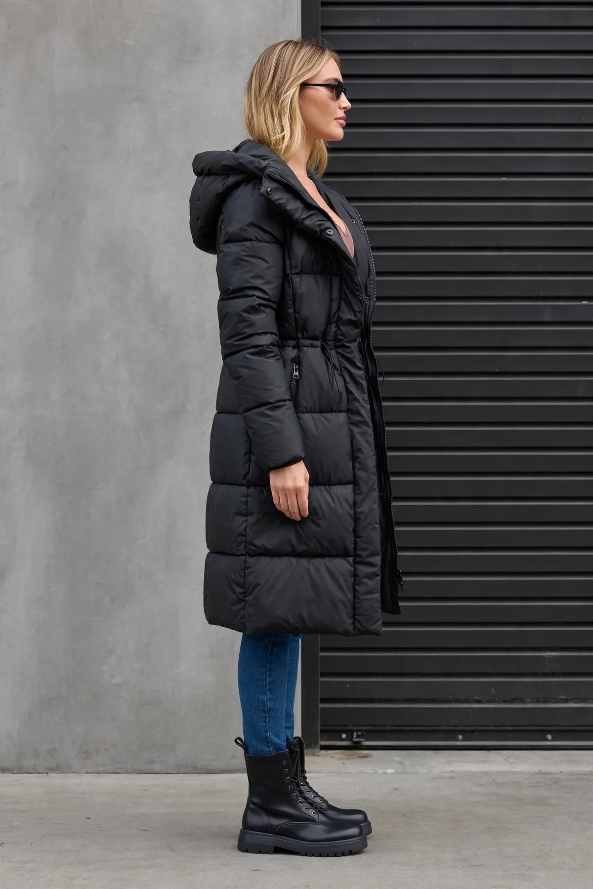 CLANP0112 - Nordic Luxe Hooded Puffer Coat - black side view