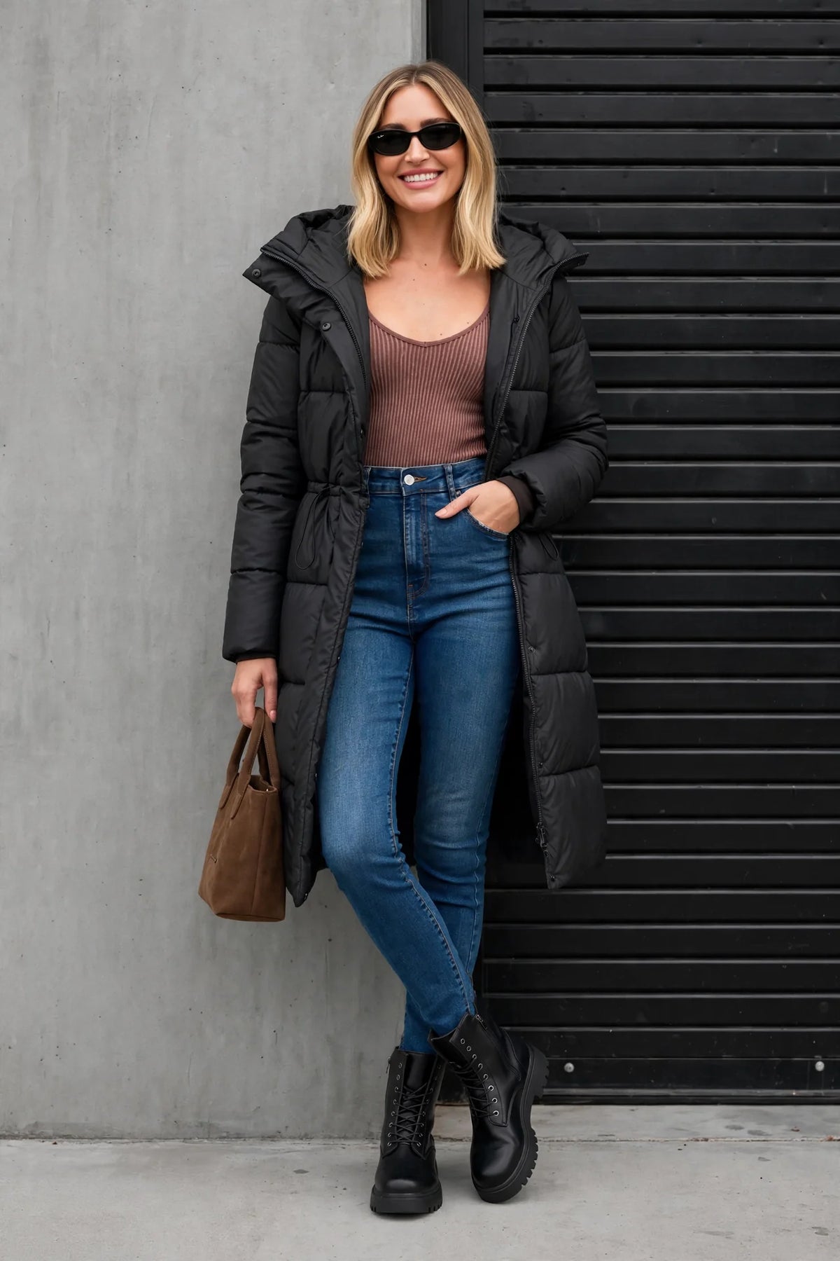 CLANP0112 - Nordic Luxe Hooded Puffer Coat - black front view