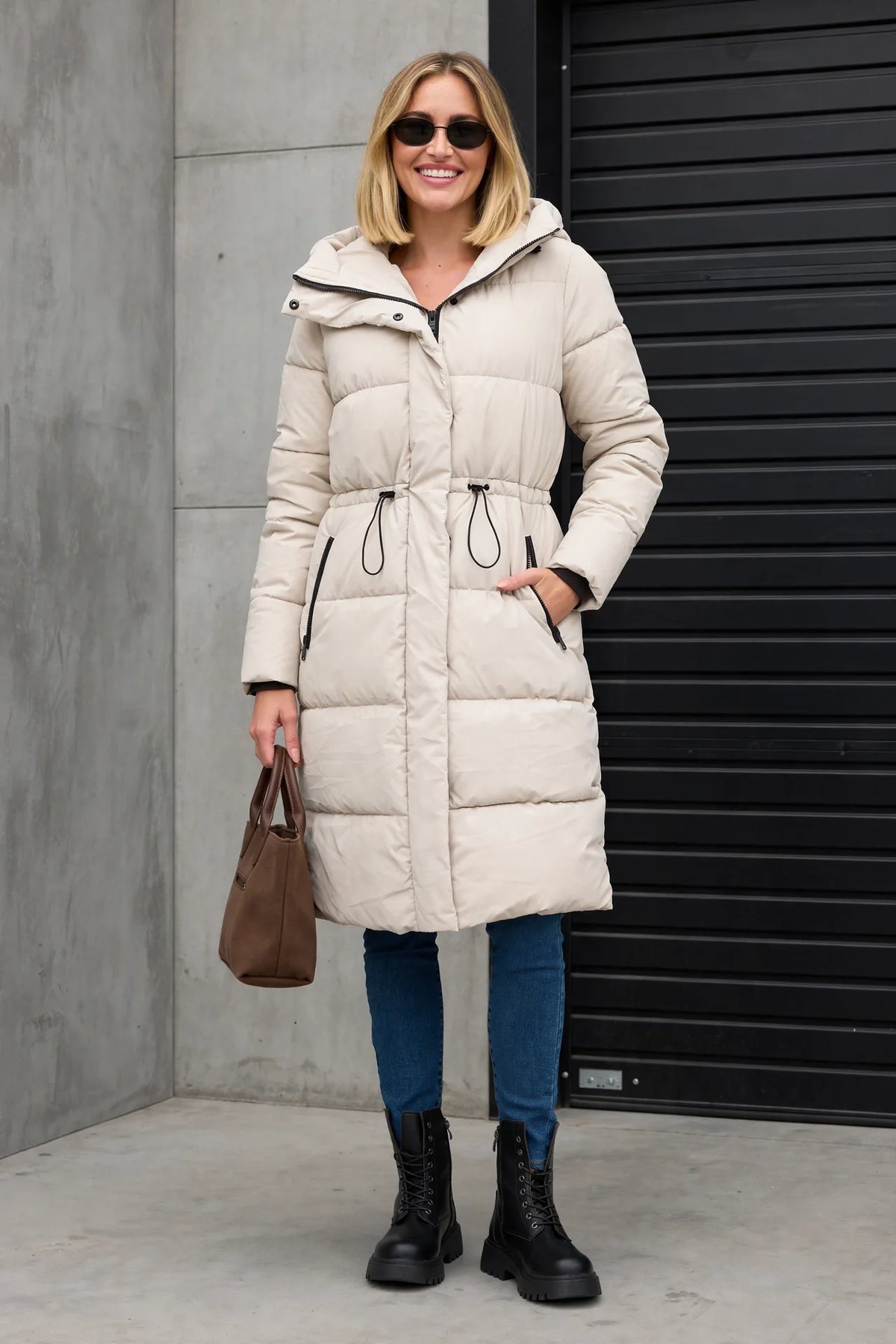 CLANP0112 - Nordic Luxe Hooded Puffer Coat - cream front view