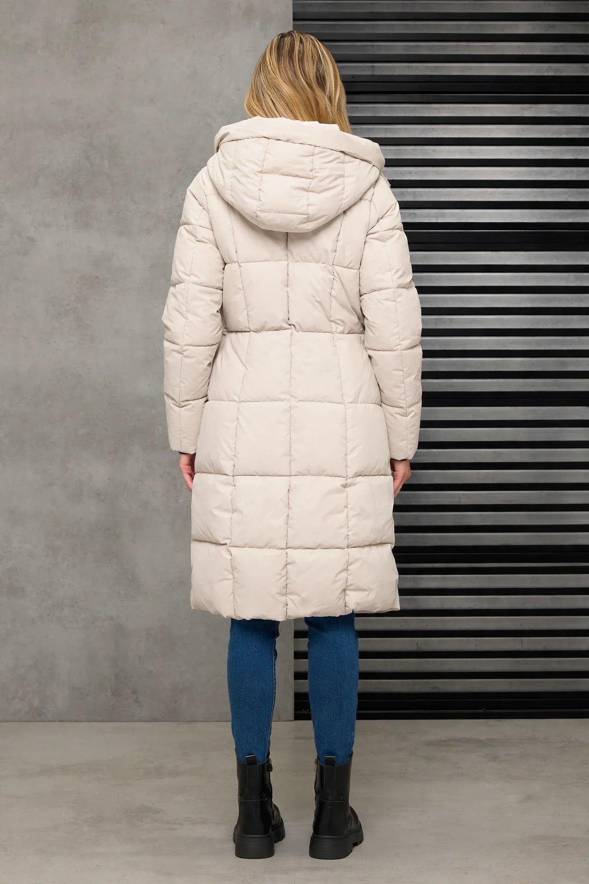 CLANP0112 - Nordic Luxe Hooded Puffer Coat - cream back view