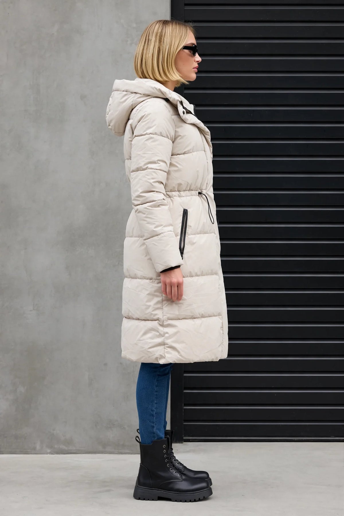 CLANP0112 - Nordic Luxe Hooded Puffer Coat - cream side view
