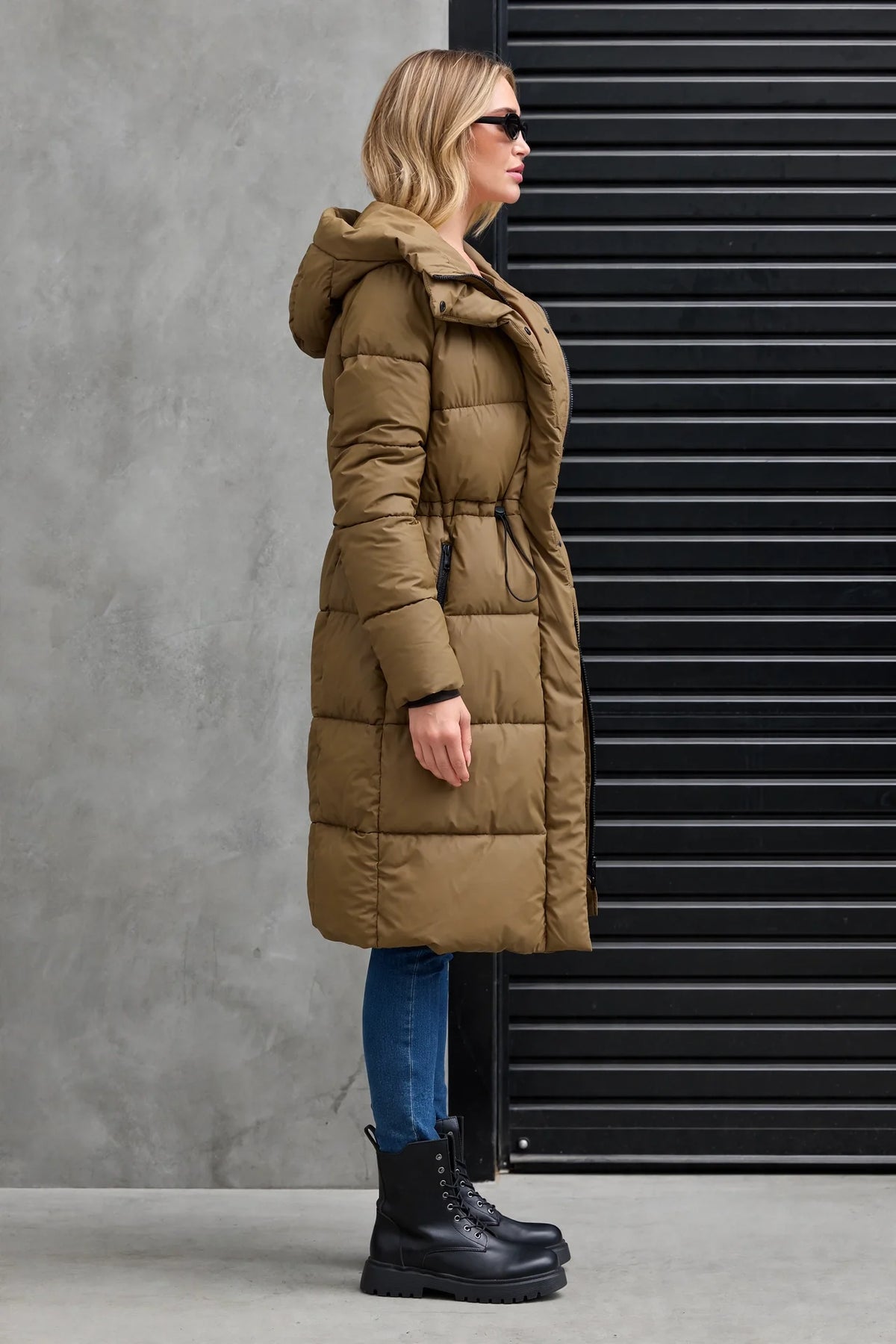 CLANP0112 - Nordic Luxe Hooded Puffer Coat - olive side view