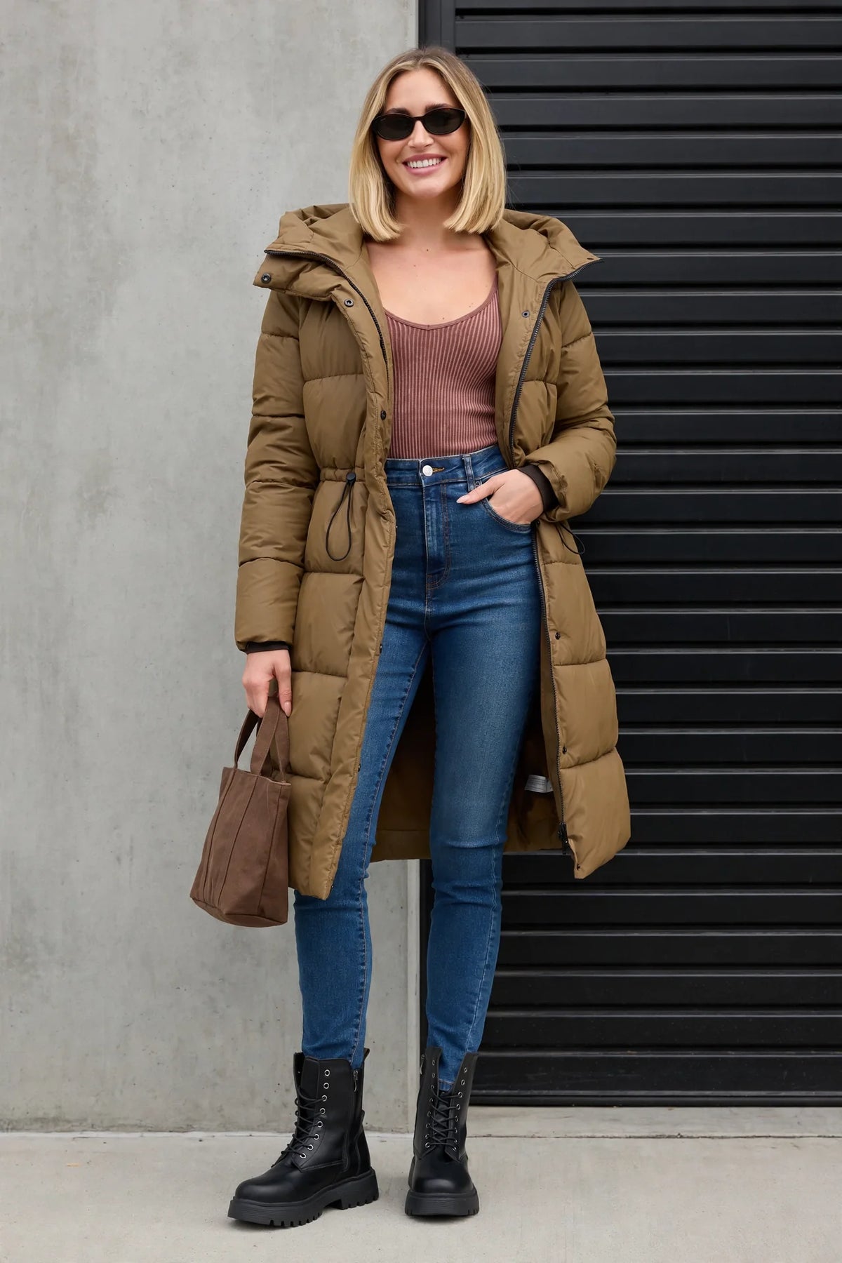 CLANP0112 - Nordic Luxe Hooded Puffer Coat - olive front view
