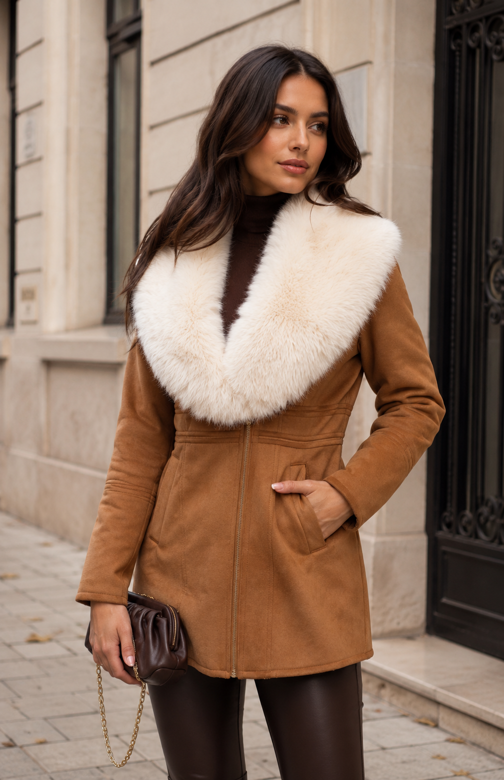 CLASC0010: Luxe Faux Fur-Collar Tailored Coat