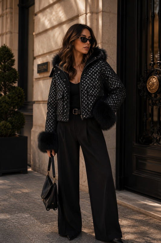 CLATJ0052: The Starlight Sequin Bomber with Faux Fur Collar