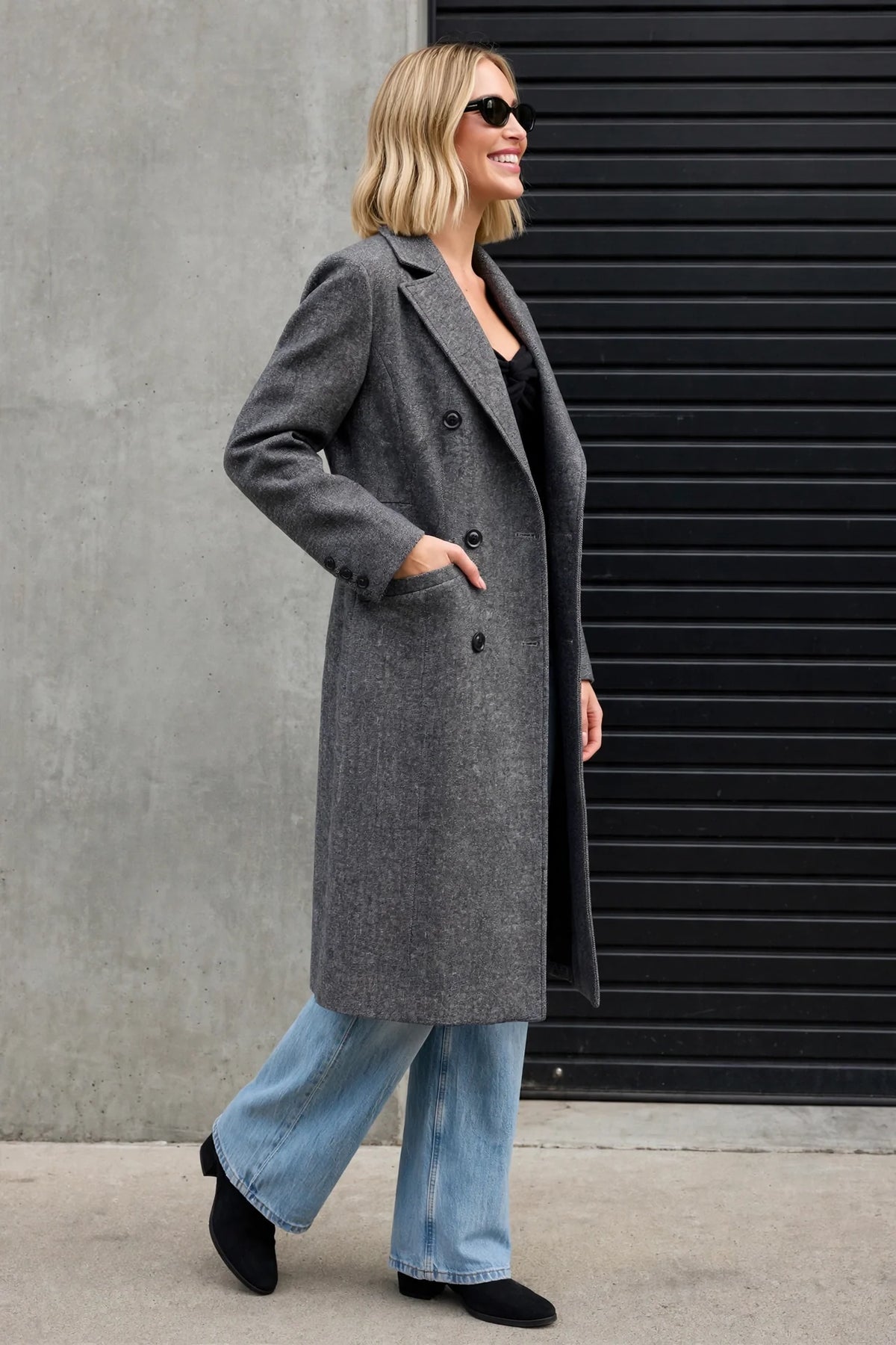 CLAWC0065 - Cashmere Cloud Longline Coat - charcoal side view