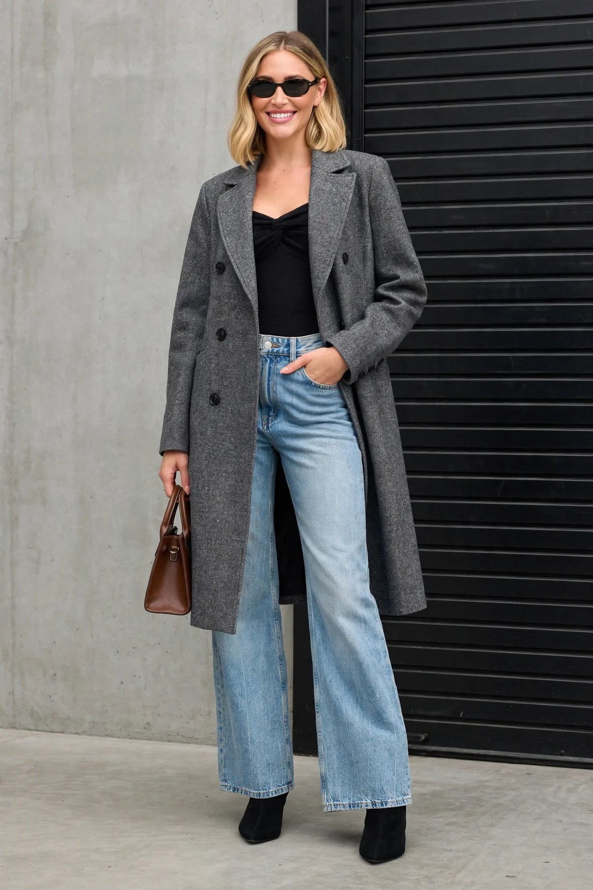CLAWC0065 - Cashmere Cloud Longline Coat - charcoal front view