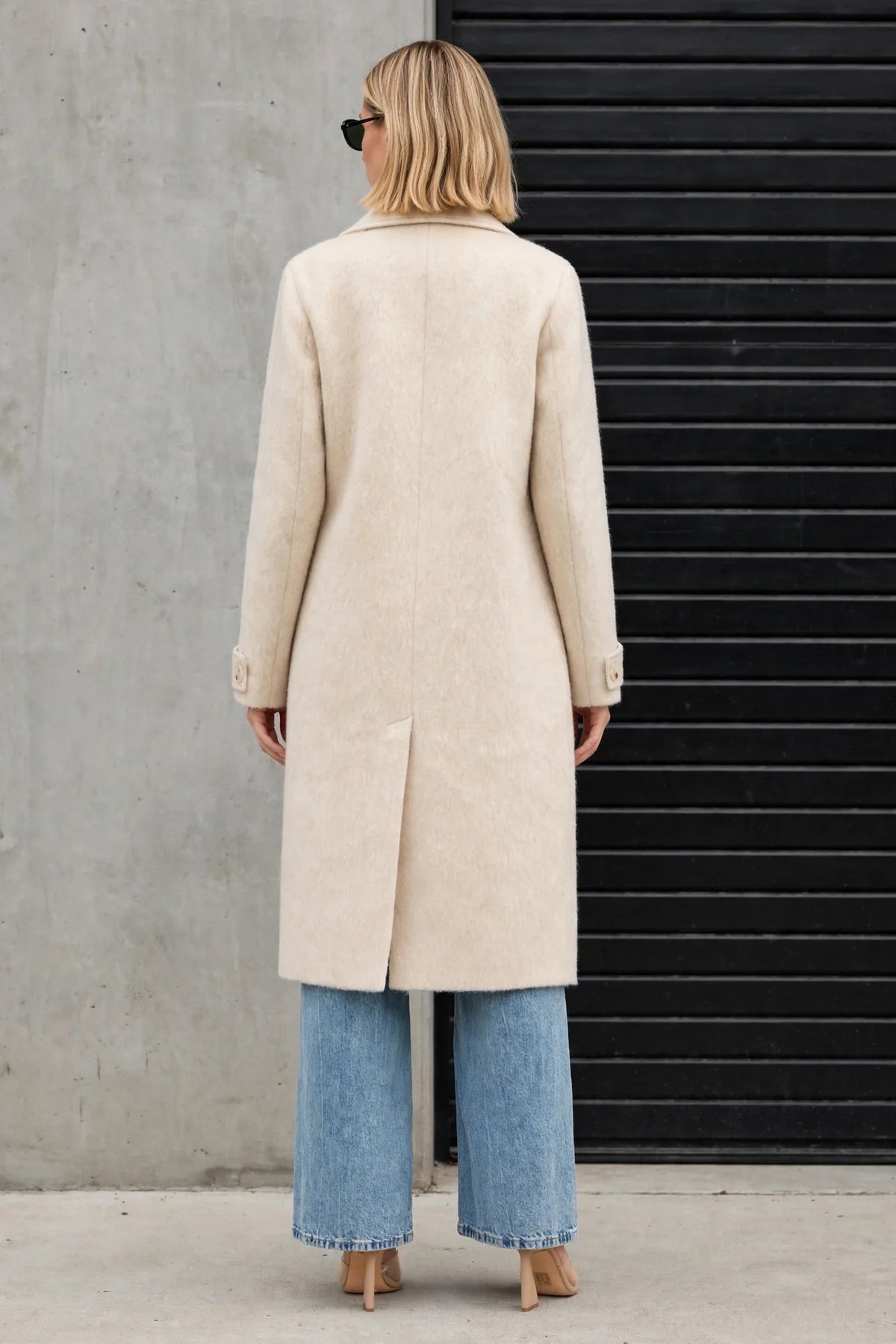CLAWC0065 - Cashmere Cloud Longline Coat - cream back view