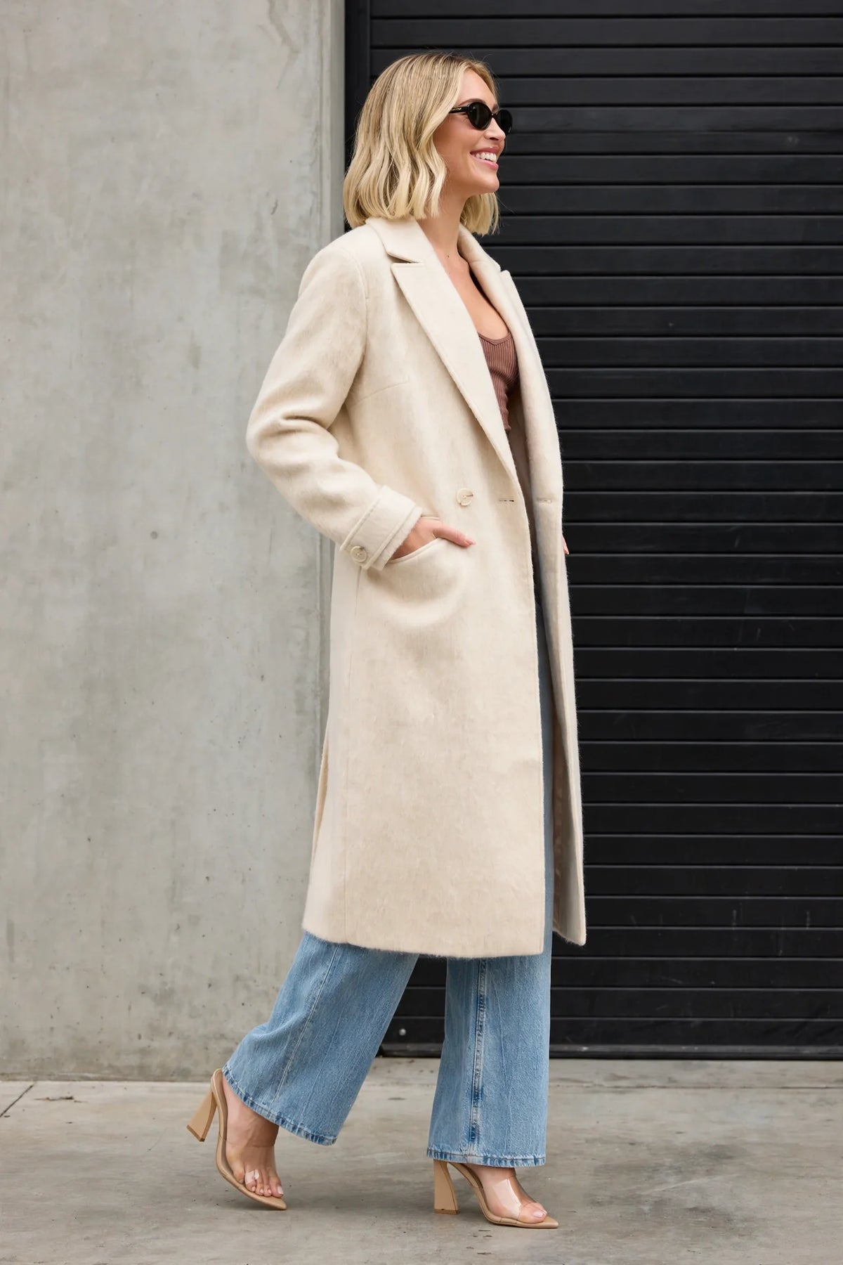 CLAWC0065 - Cashmere Cloud Longline Coat - cream side view