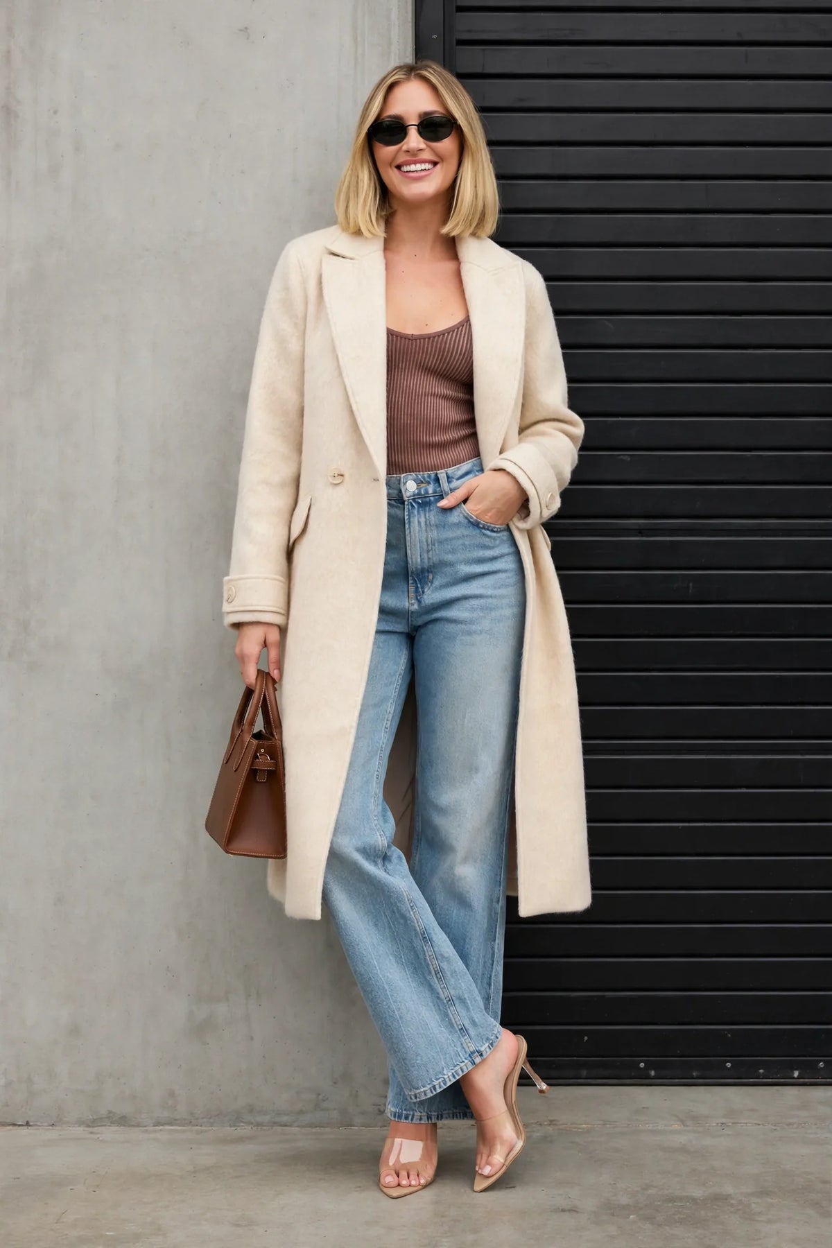 CLAWC0065 - Cashmere Cloud Longline Coat - cream front view