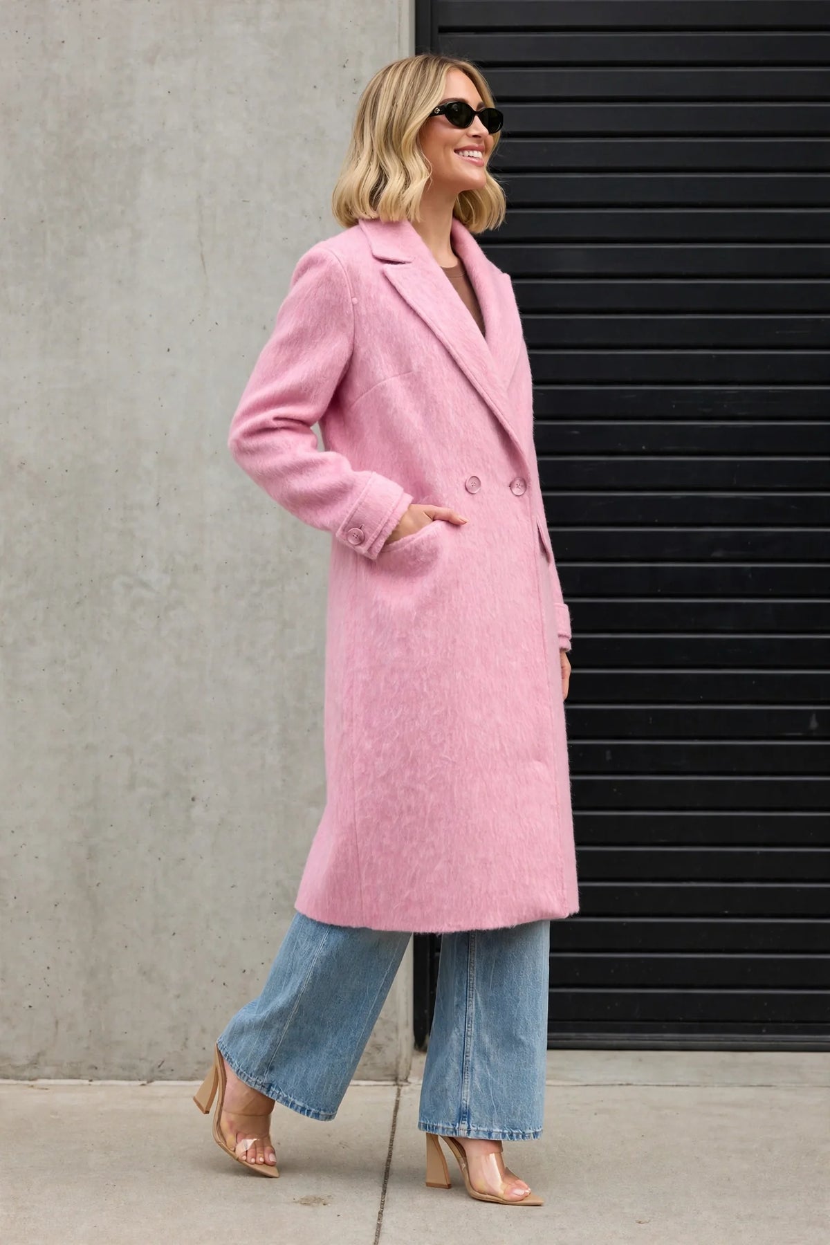 CLAWC0065 - Cashmere Cloud Longline Coat - pink side view