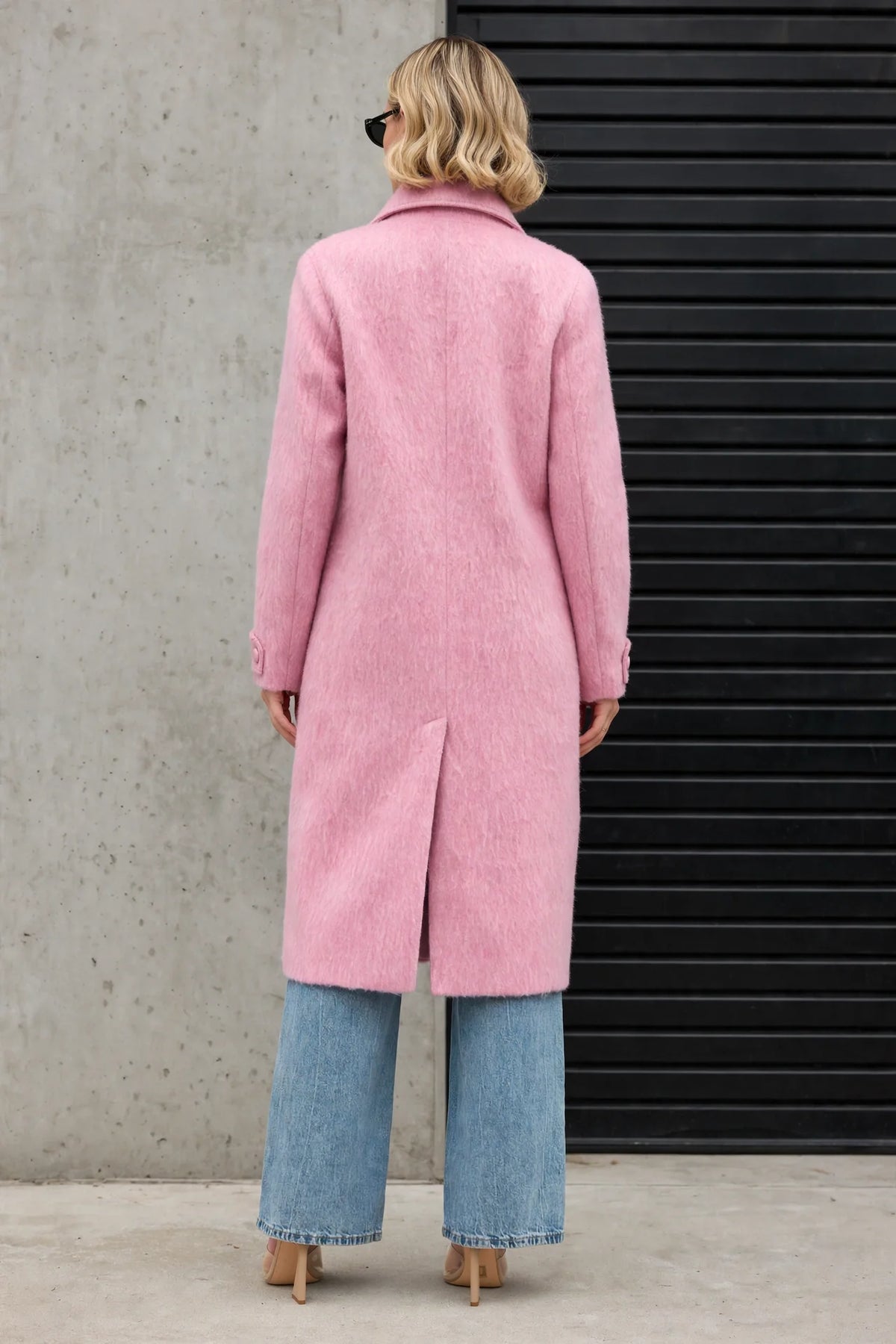 CLAWC0065 - Cashmere Cloud Longline Coat - pink back view