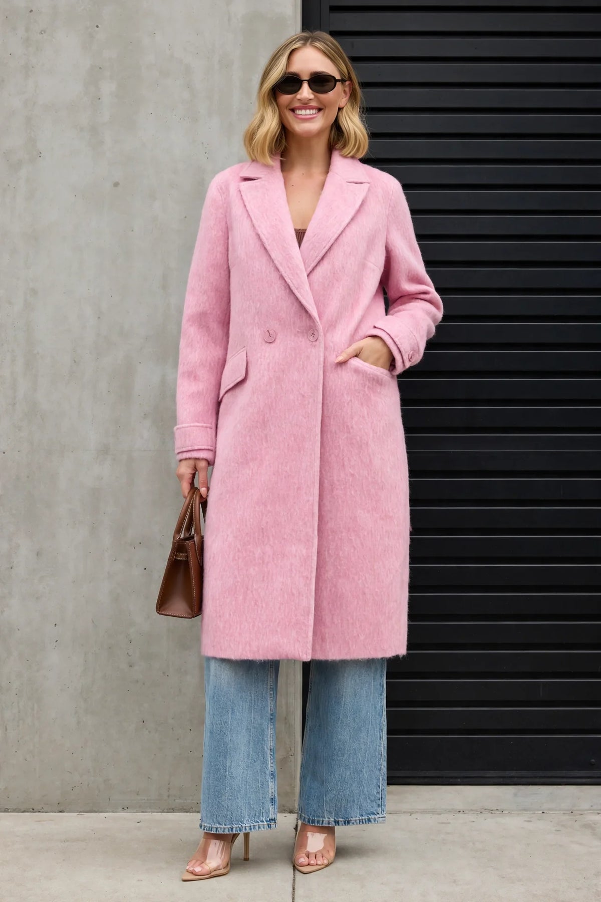 CLAWC0065 - Cashmere Cloud Longline Coat - pink front view