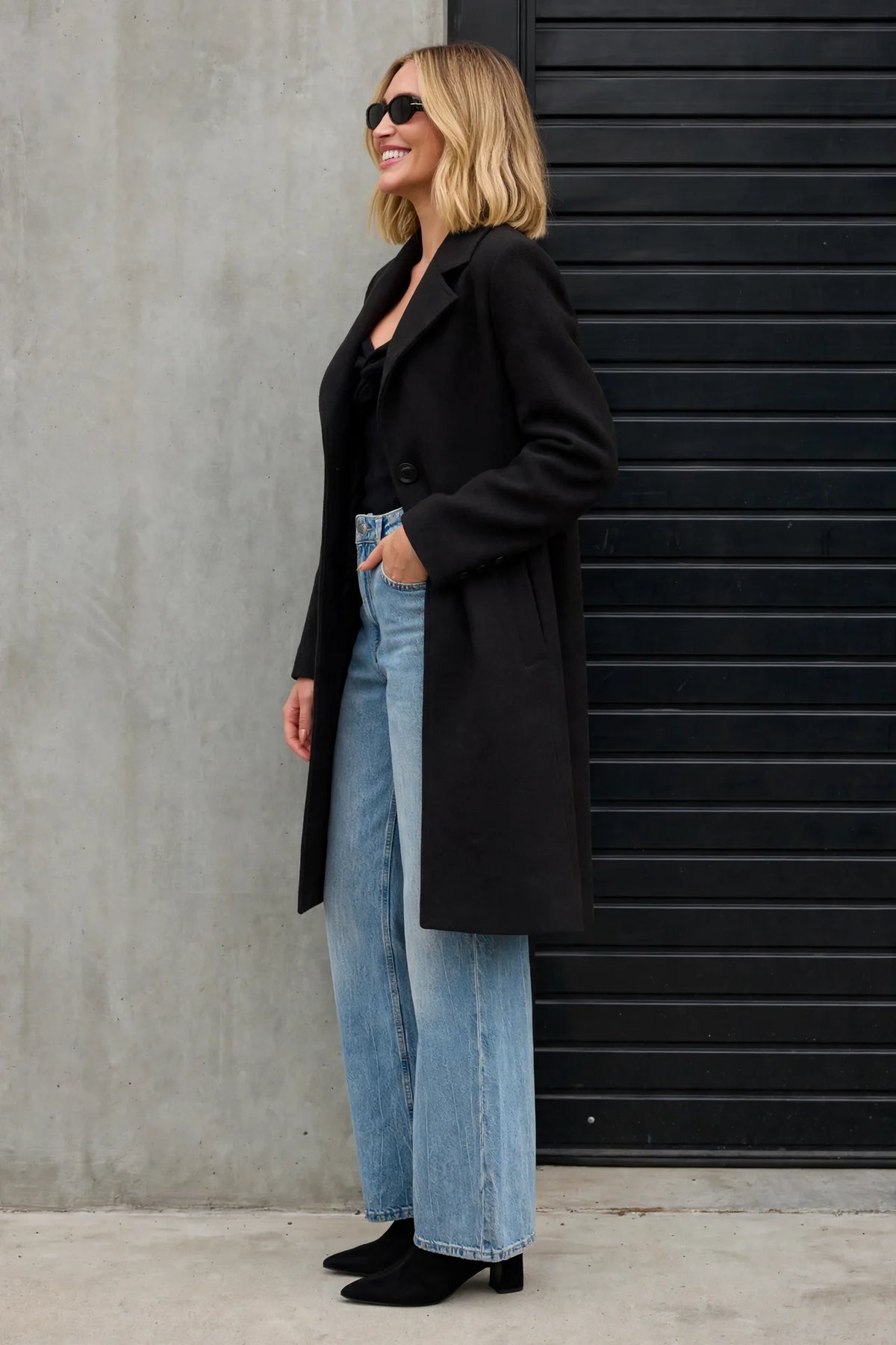 CLAWC0109 - Brooklyn Oversized Twill Coat - black side view