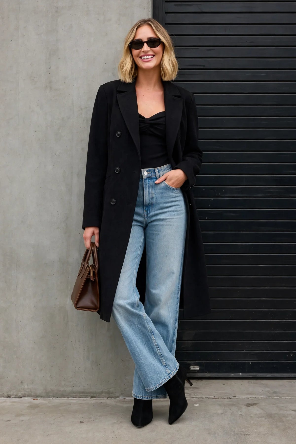 CLAWC0109 - Brooklyn Oversized Twill Coat - black front view