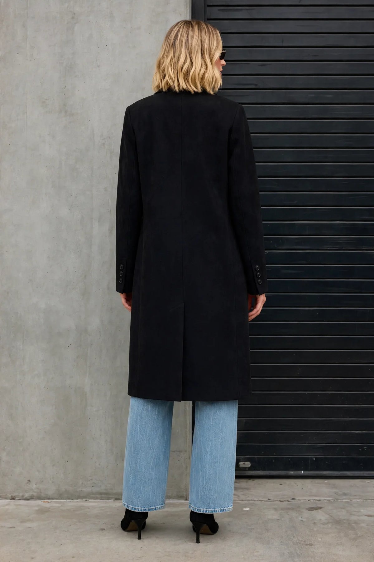 CLAWC0109 - Brooklyn Oversized Twill Coat - black back view