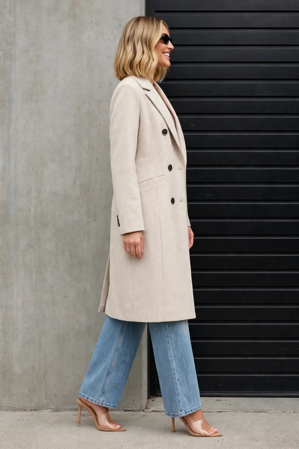 CLAWC0109 - Brooklyn Oversized Twill Coat - cream side view