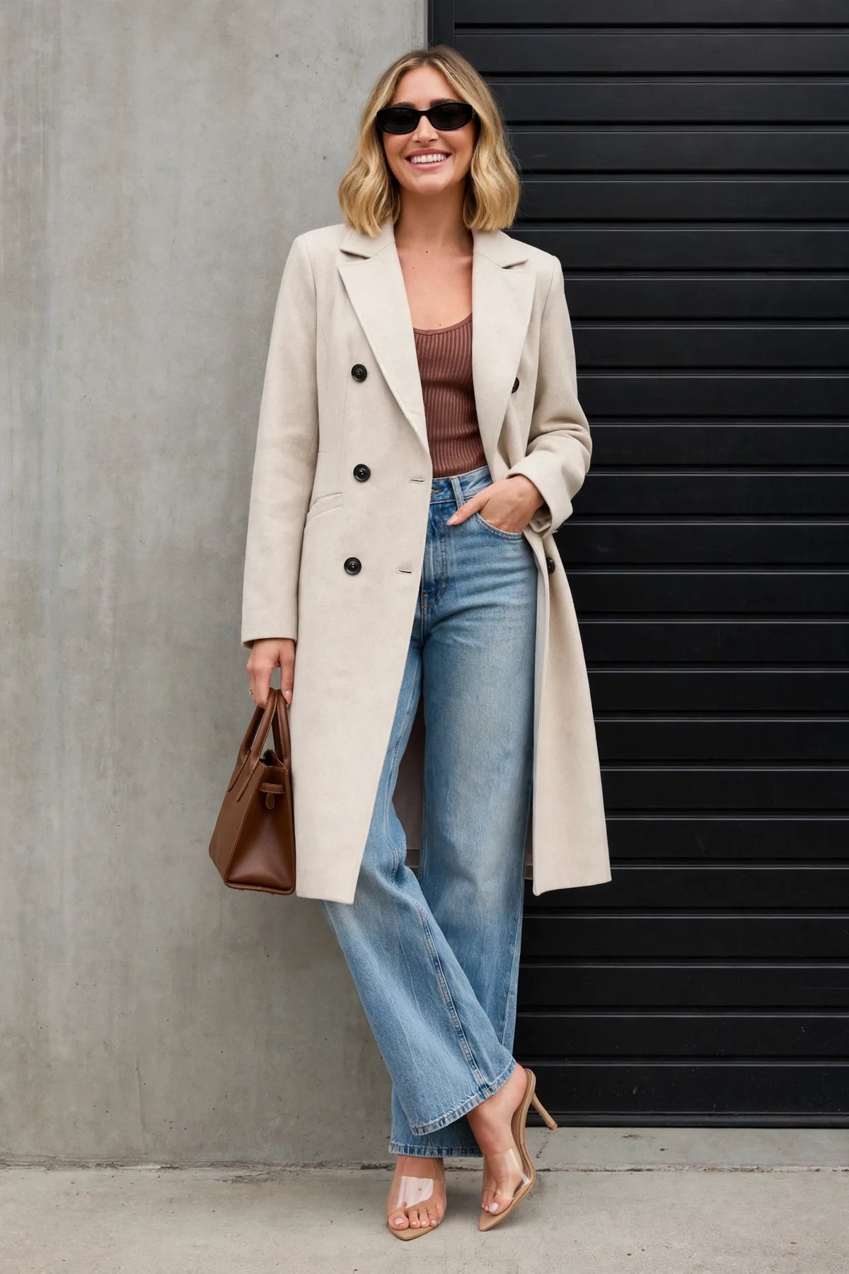 CLAWC0109 - Brooklyn Oversized Twill Coat - cream front view
