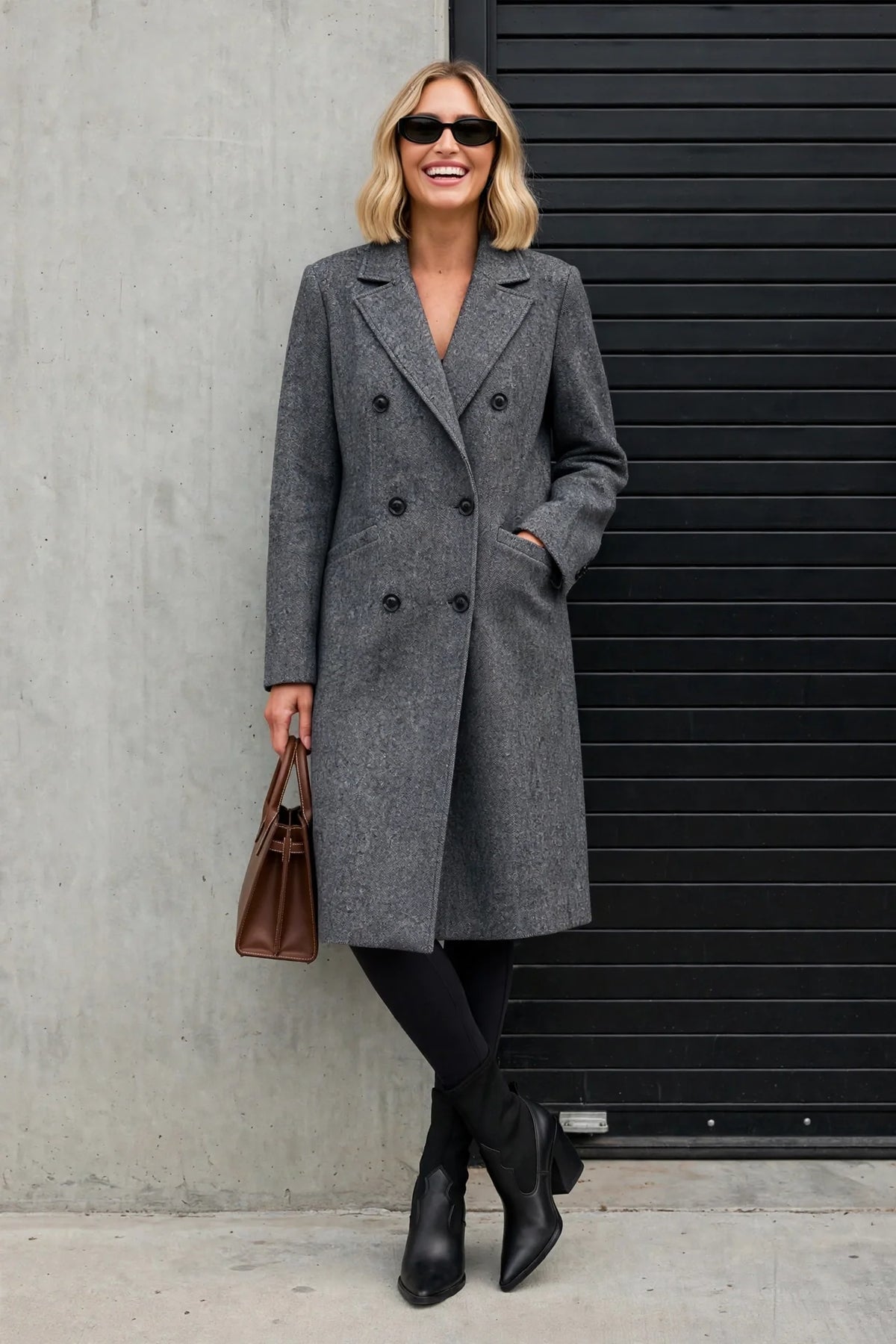 CLAWC0109 - Brooklyn Oversized Twill Coat - grey front view