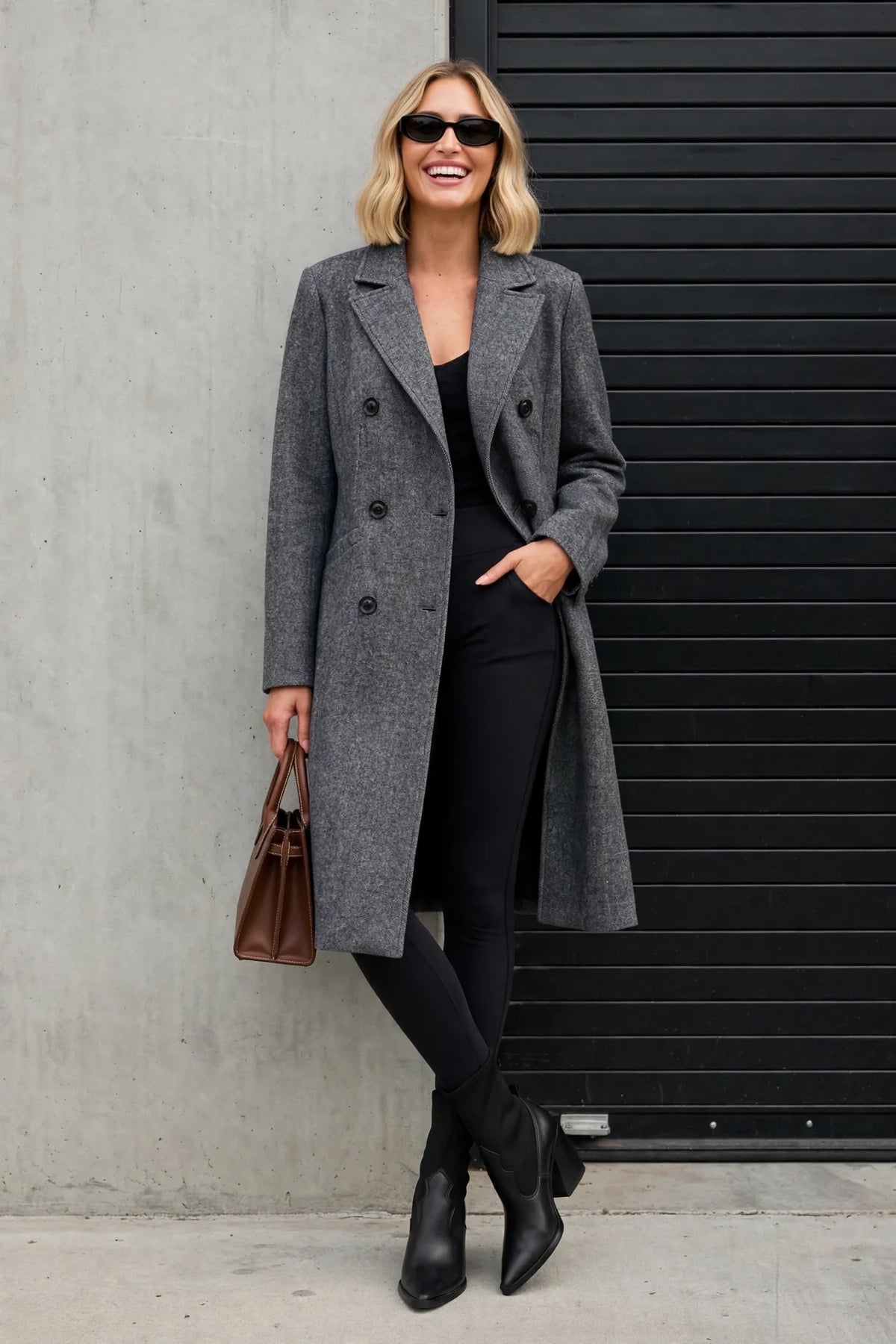 CLAWC0109 - Brooklyn Oversized Twill Coat - grey front view