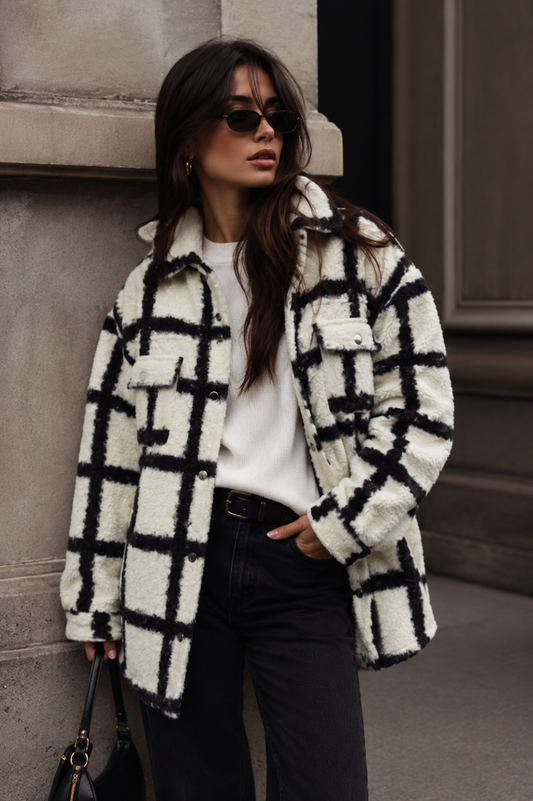 CLAWF0082: Manhattan Grid Oversized Wool Coat