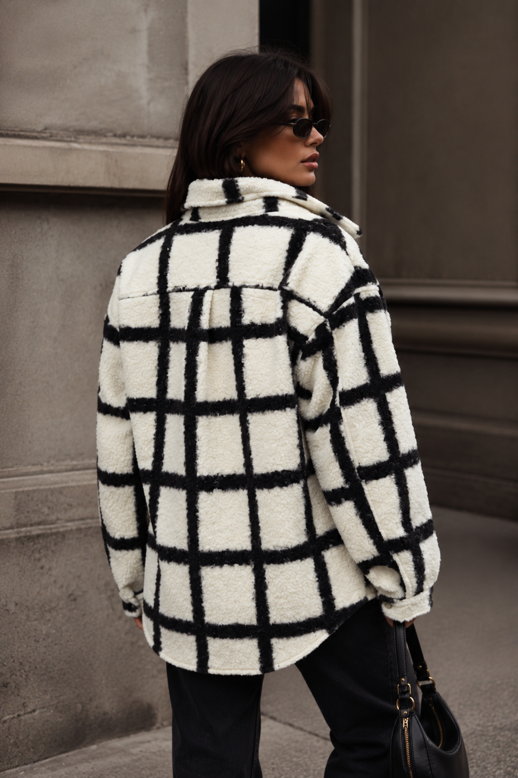 CLAWF0082: Manhattan Grid Oversized Wool Coat
