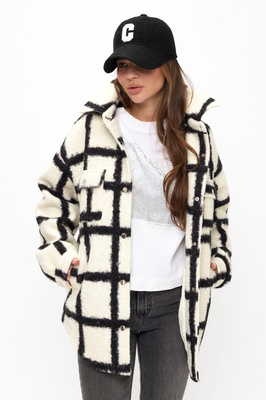 CLAWF0082: Manhattan Grid Oversized Wool Coat