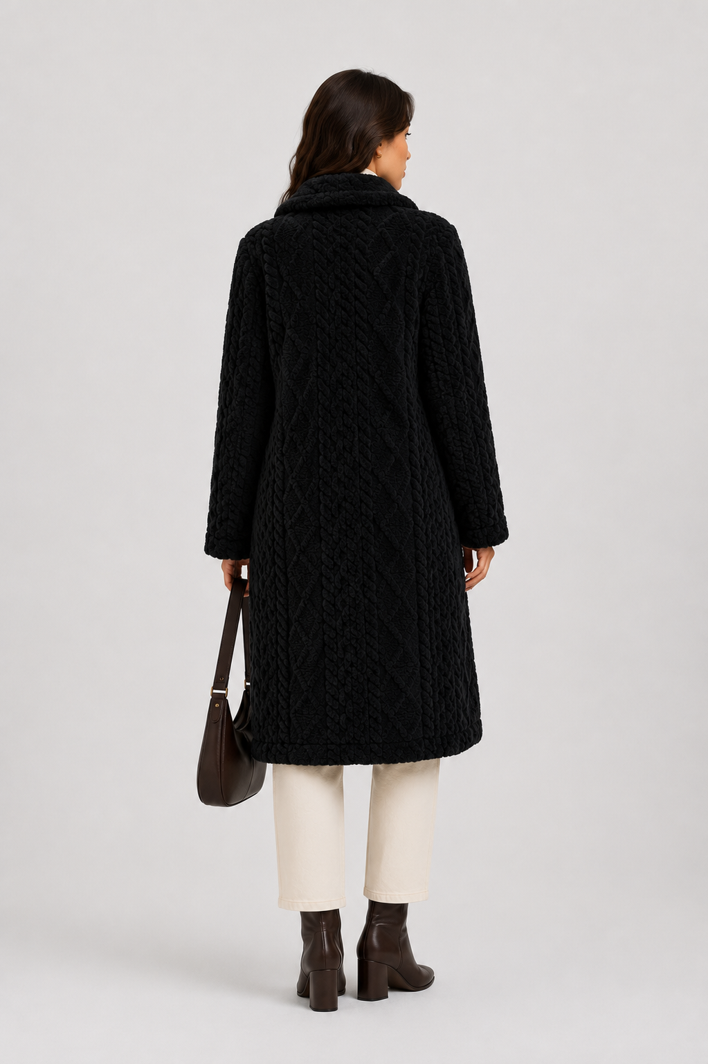 FJ0182 - Quilted Sherpa Long Button Jacket