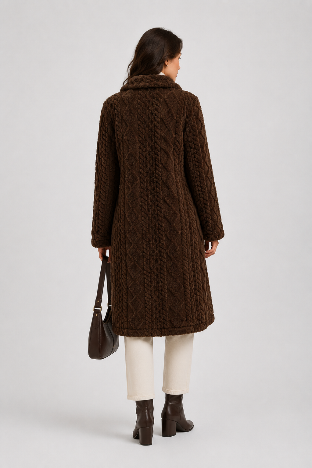 FJ0182 - Quilted Sherpa Long Button Jacket
