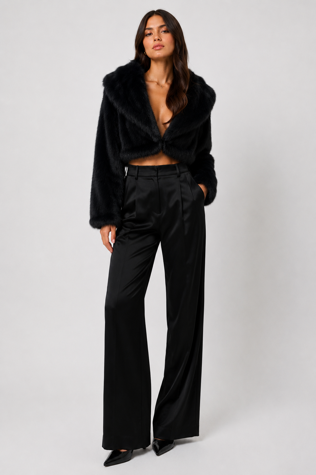 FJ0250 - The Noir Luxe Cropped Faux Fur Jacket