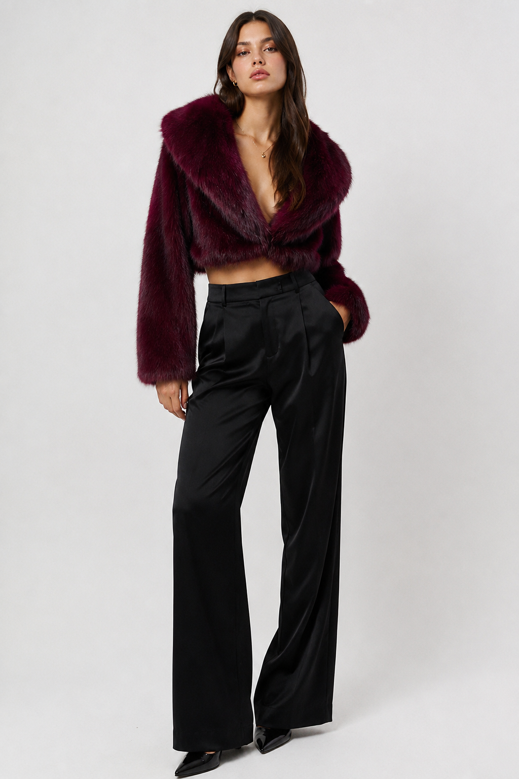 FJ0250 - The Noir Luxe Cropped Faux Fur Jacket