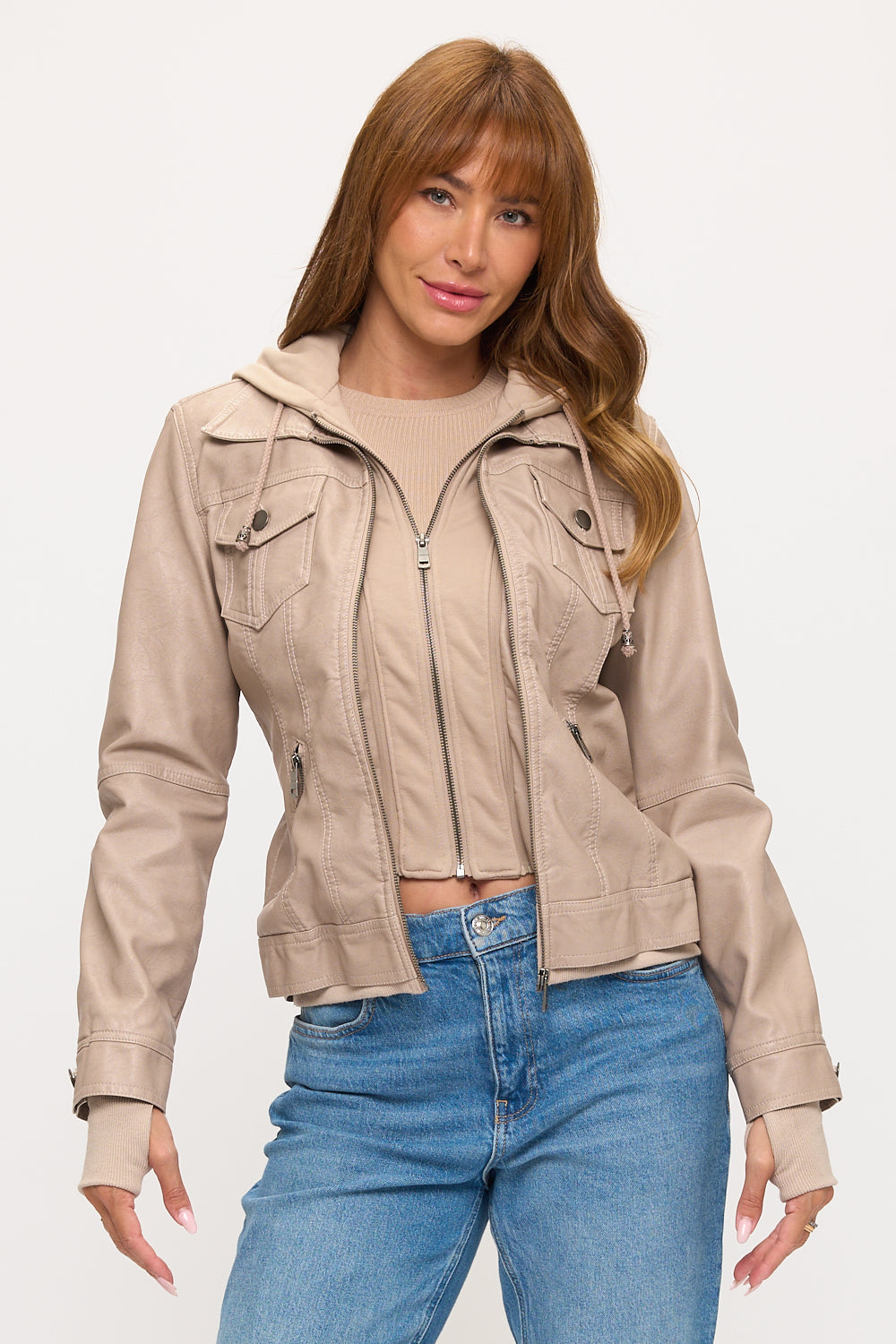 Model Wearing Nomad Canvas Hooded Jacket Full Length View in Tan | Coalition LA