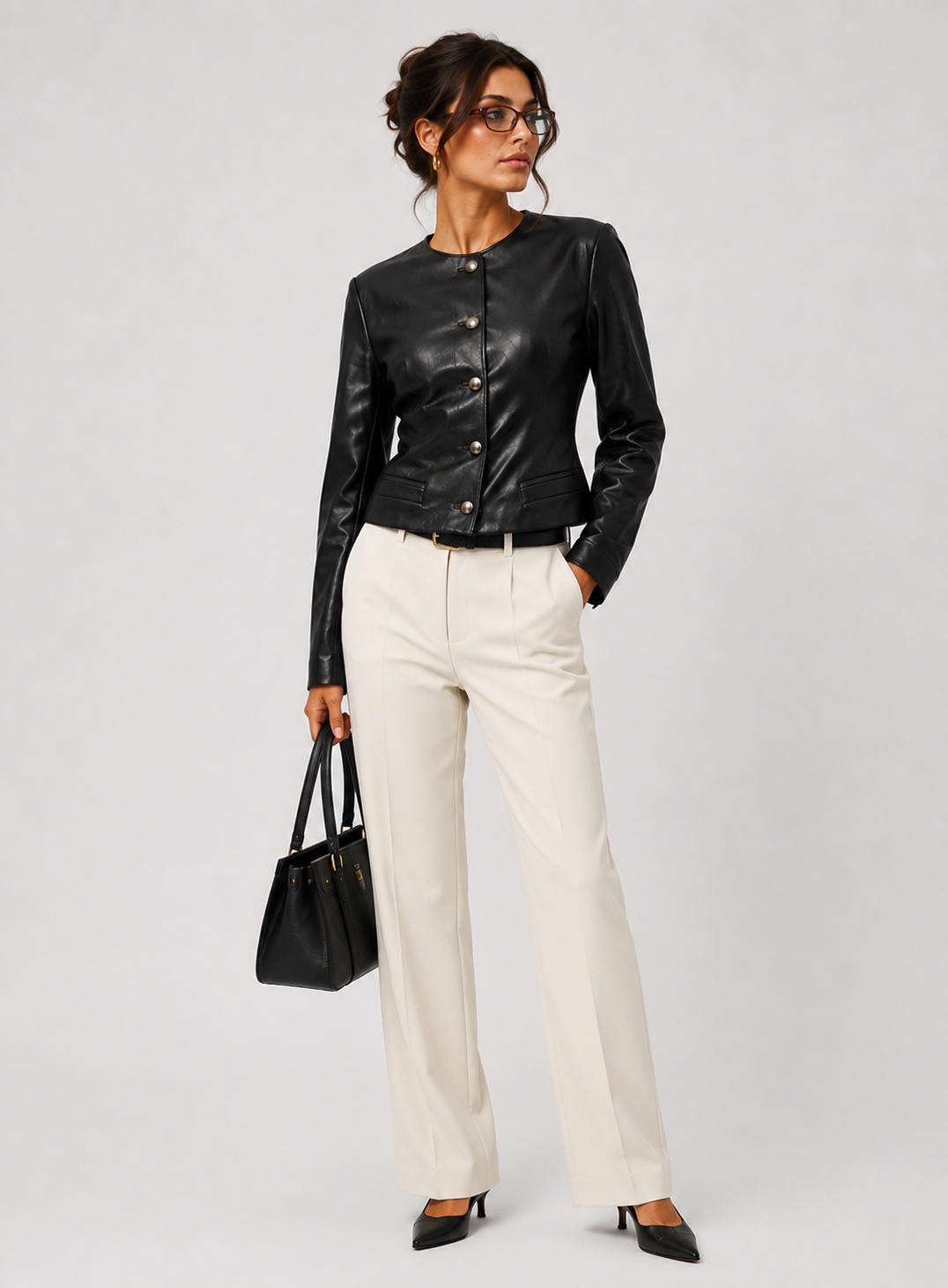 LJ0272 - The Marlowe Collarless Faux Leather Jacket