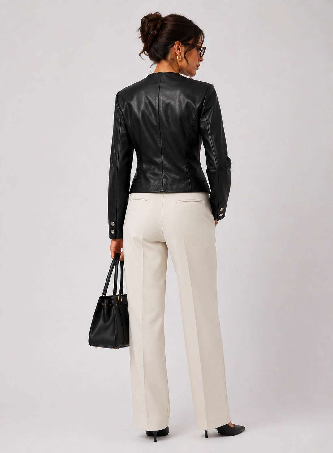 LJ0272 - The Marlowe Collarless Faux Leather Jacket