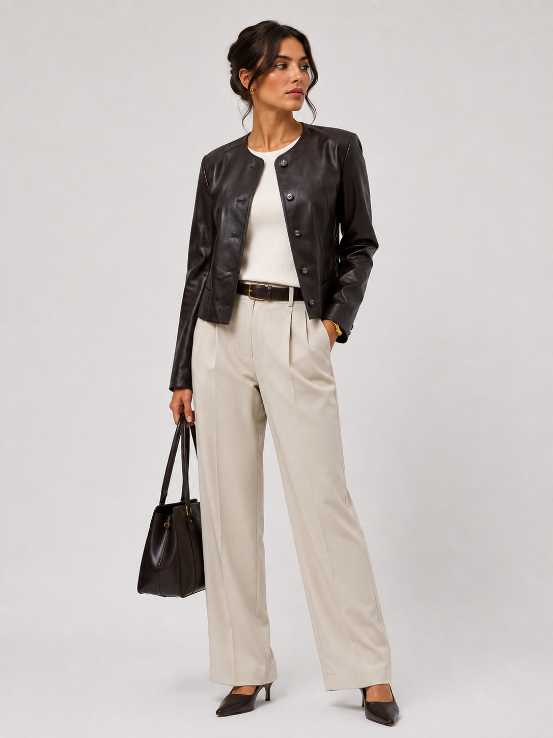 LJ0272 - The Marlowe Collarless Faux Leather Jacket