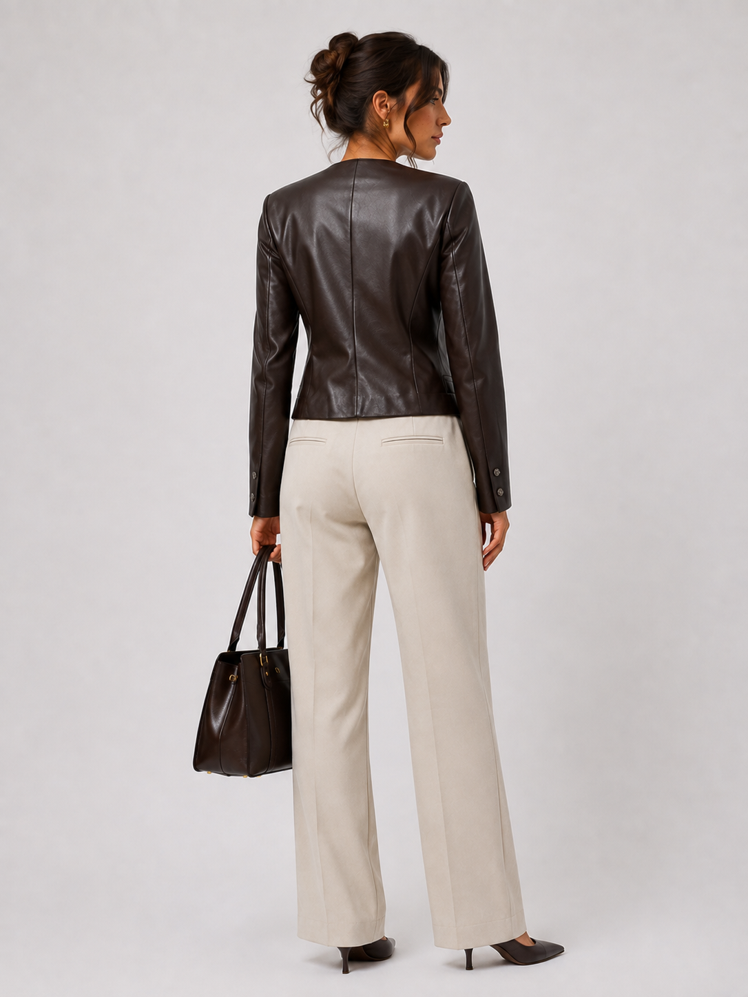 LJ0272 - The Marlowe Collarless Faux Leather Jacket