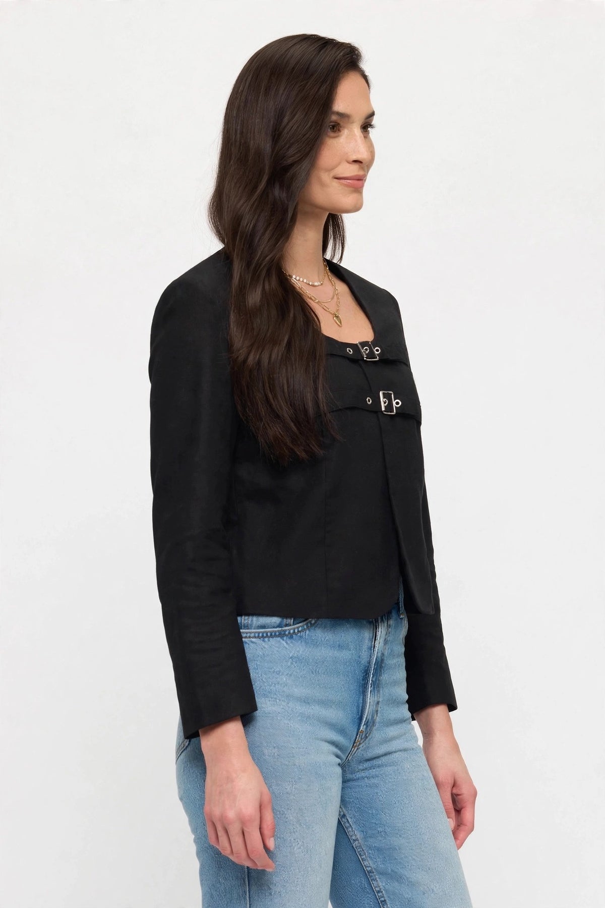 NJ002 - Double Buckle Cropped Jacket