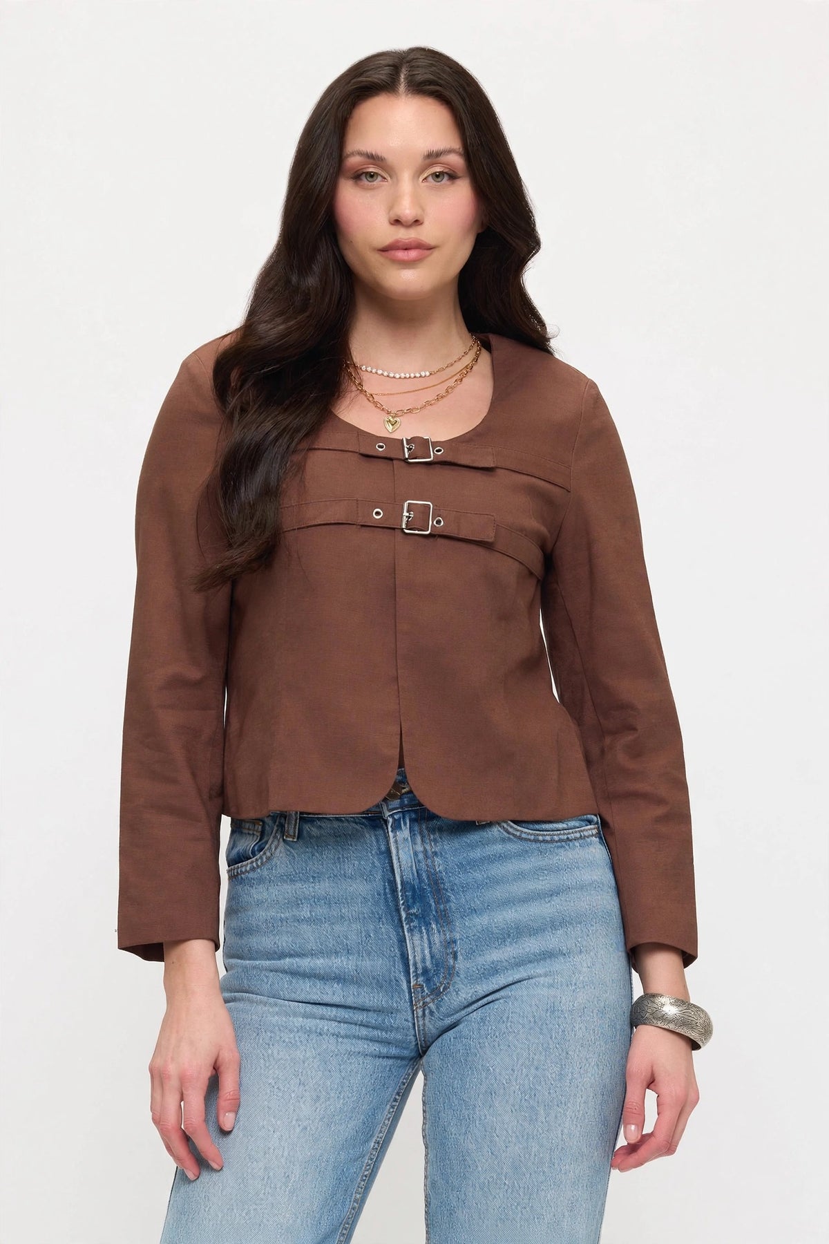 NJ002 - Double Buckle Cropped Jacket