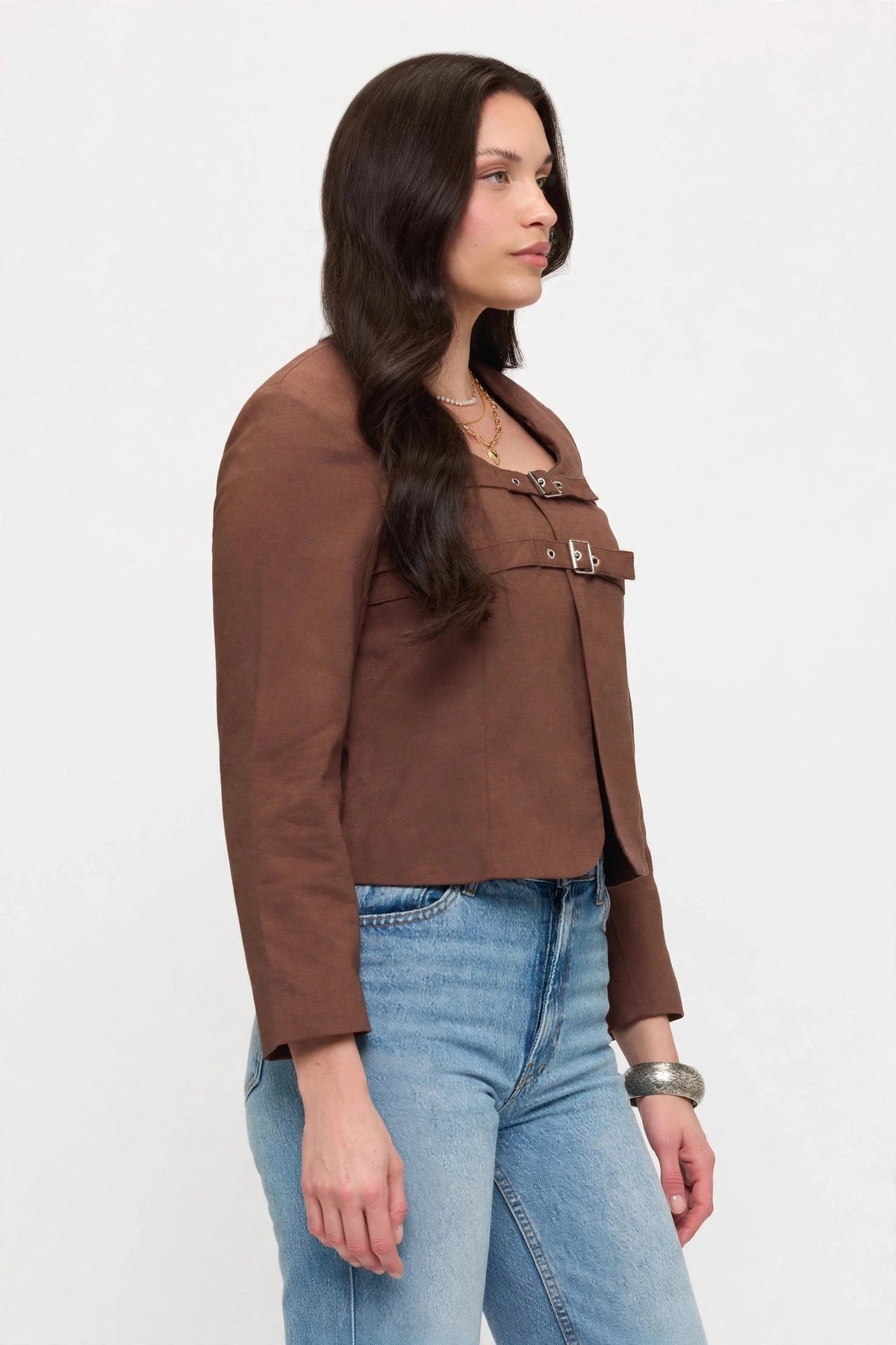 NJ002 - Double Buckle Cropped Jacket