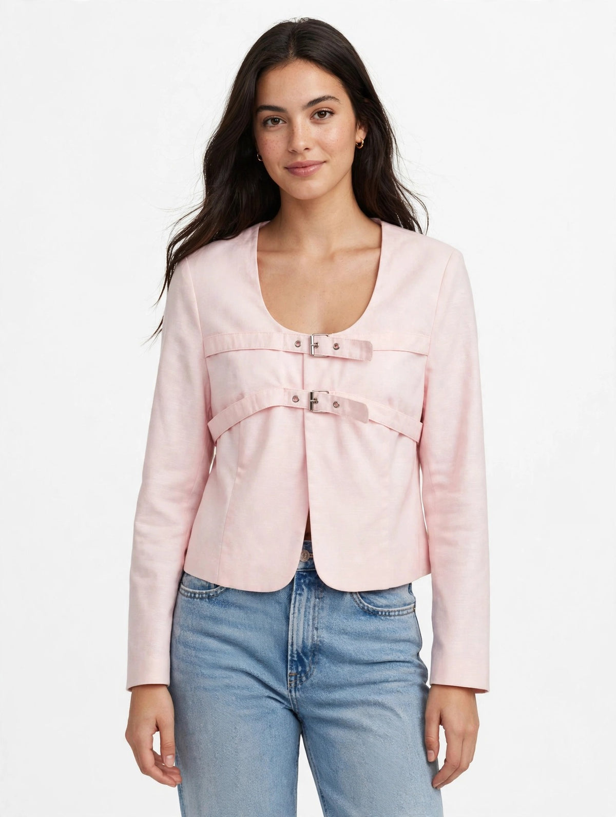 NJ002 - Double Buckle Cropped Jacket