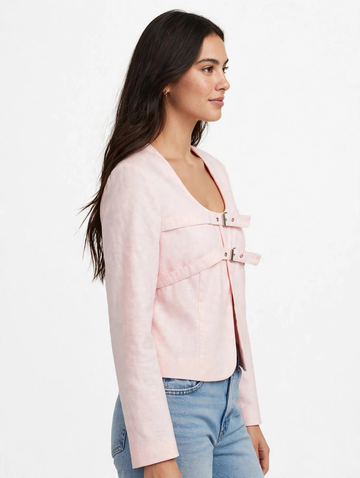 NJ002 - Double Buckle Cropped Jacket