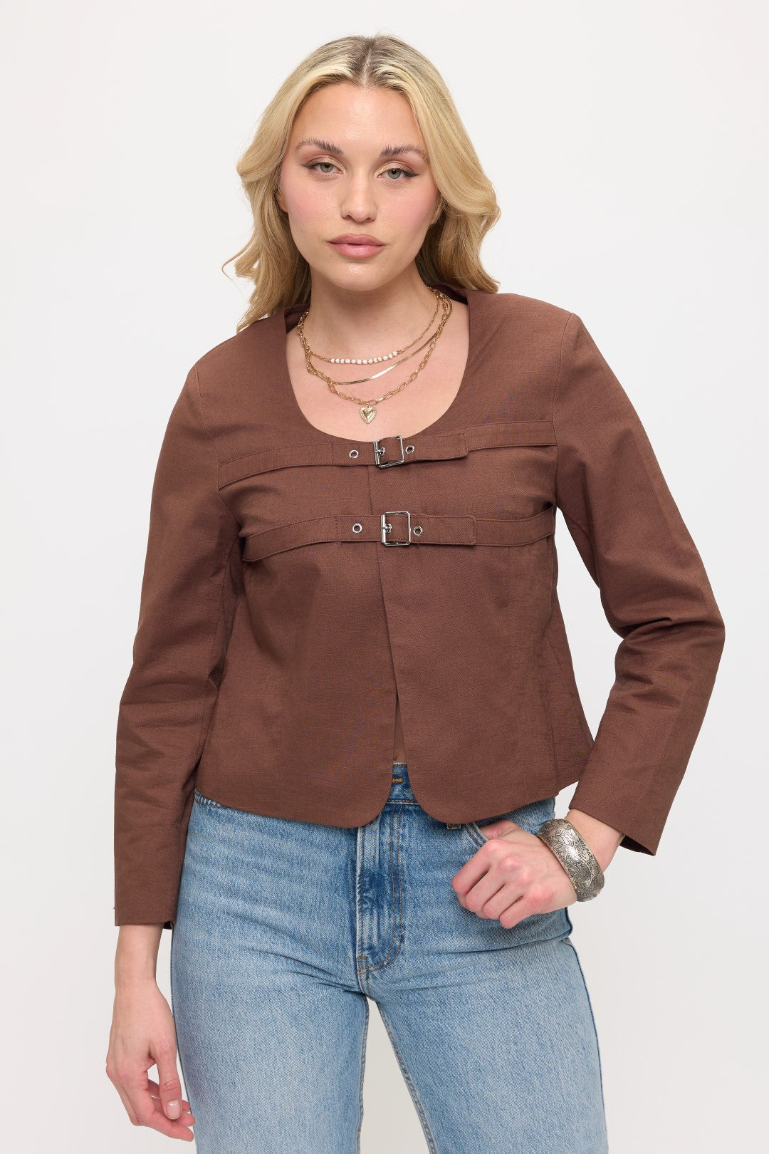 NJ002: Double Buckle Cropped Jacket