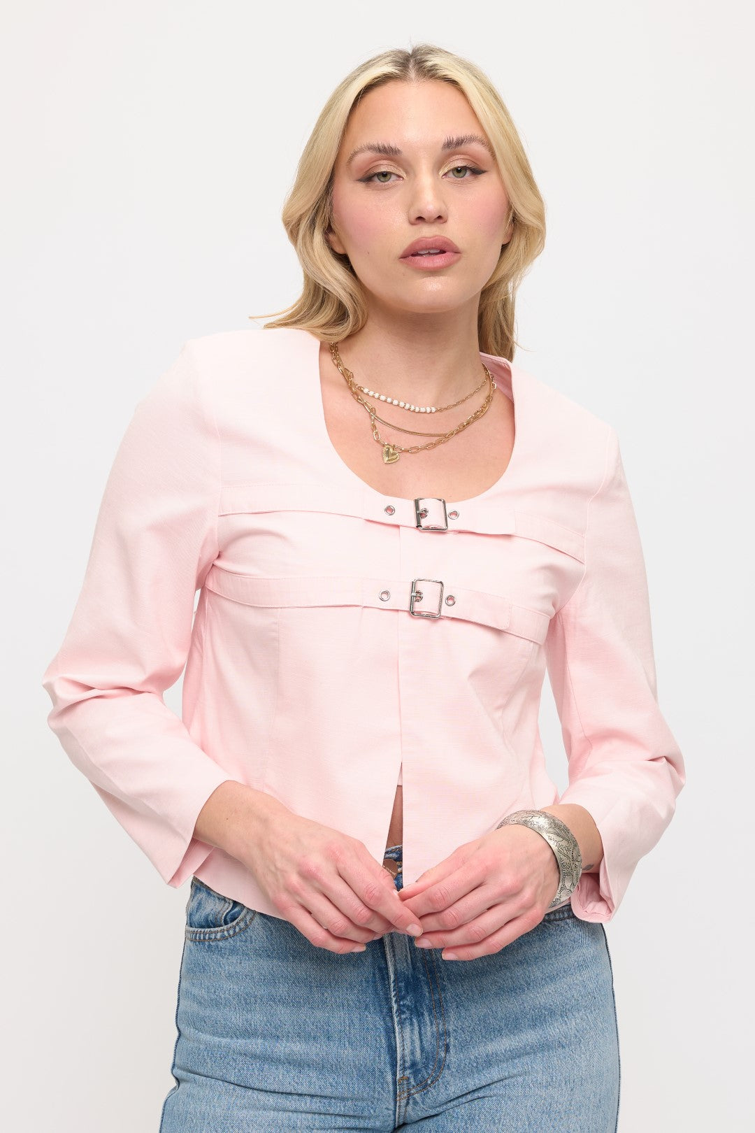 NJ002: Double Buckle Cropped Jacket