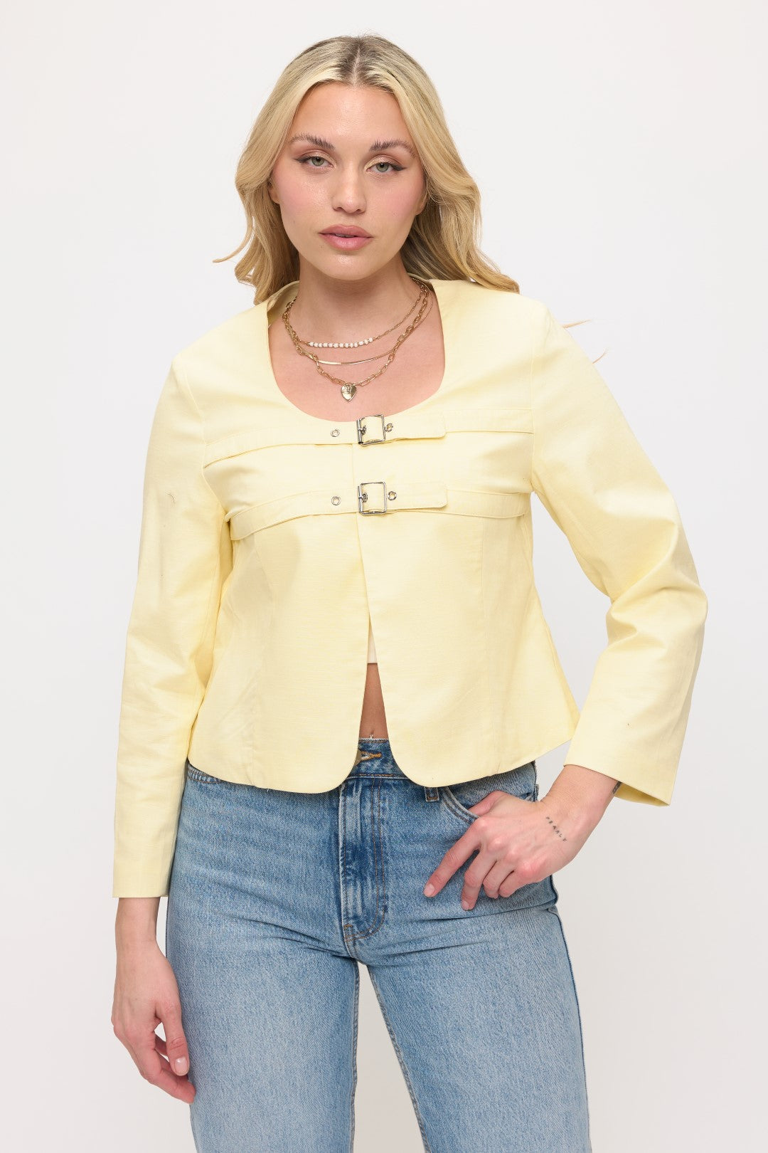 NJ002: Double Buckle Cropped Jacket